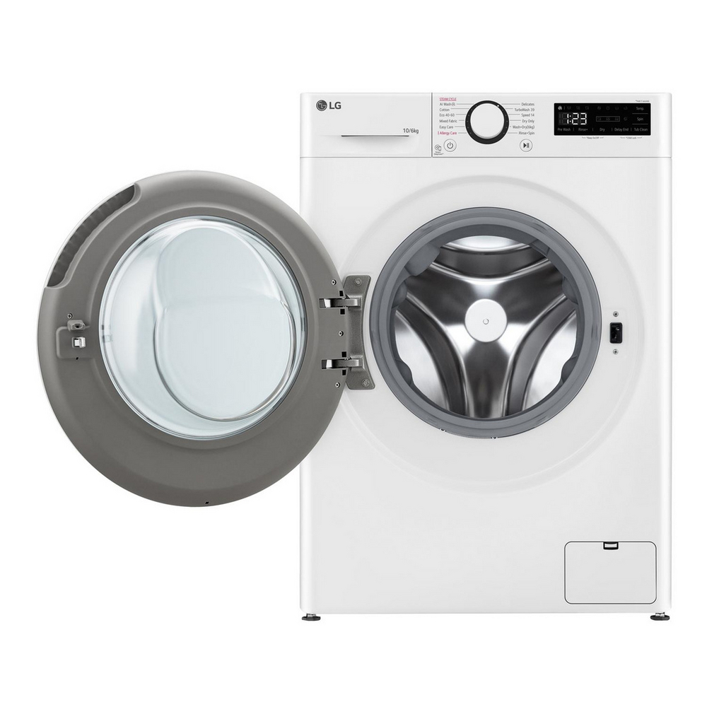 LG FWY706WWTN1 TurboWash360 10kg+6kg 1400 Spin AI Direct Drive Freestanding Washer Dryer White