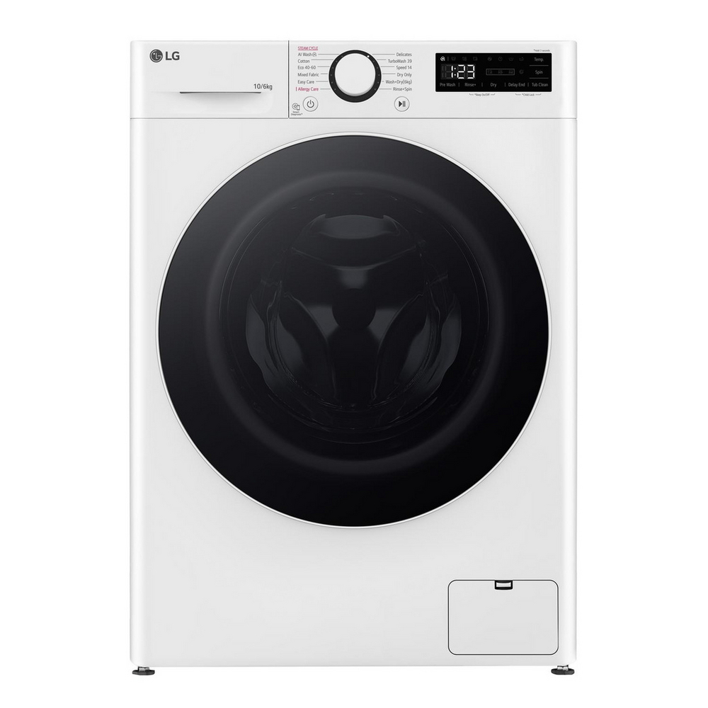 LG FWY706WWTN1 TurboWash360 10kg+6kg 1400 Spin AI Direct Drive Freestanding Washer Dryer White