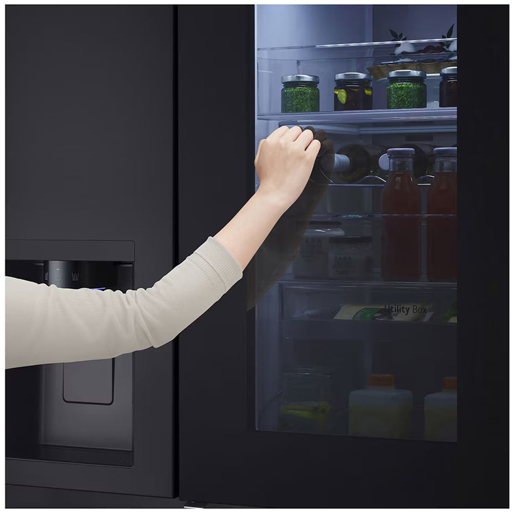 LG GSXE91EVAD 628L InstaView Non-Plumbed Frost Free American Fridge Freezer Essence Black Steel