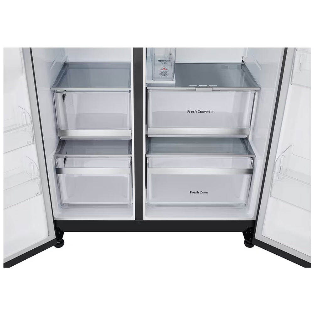 LG GSXE91EVAD 628L InstaView Non-Plumbed Frost Free American Fridge Freezer Essence Black Steel
