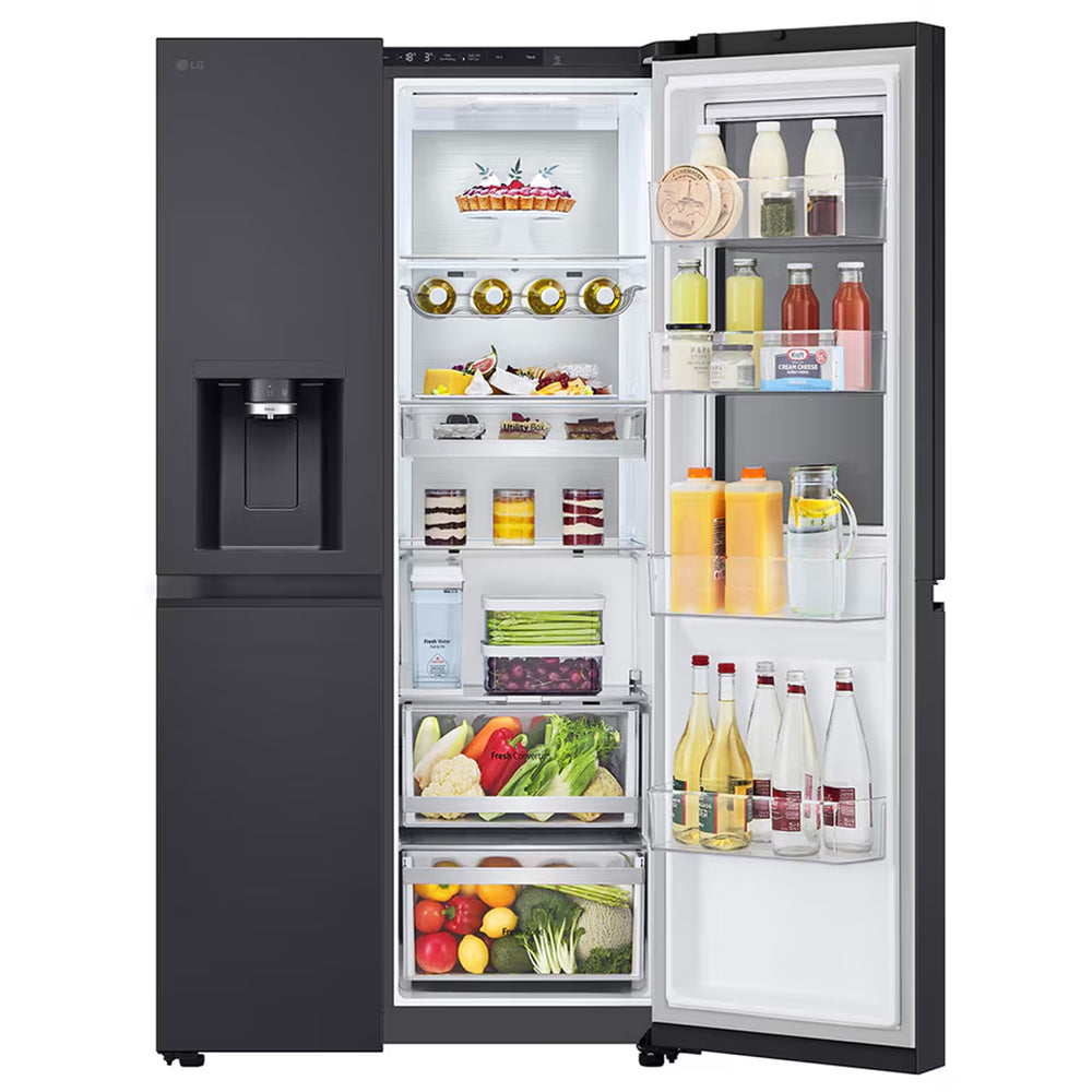 LG GSXE91EVAD 628L InstaView Non-Plumbed Frost Free American Fridge Freezer Essence Black Steel