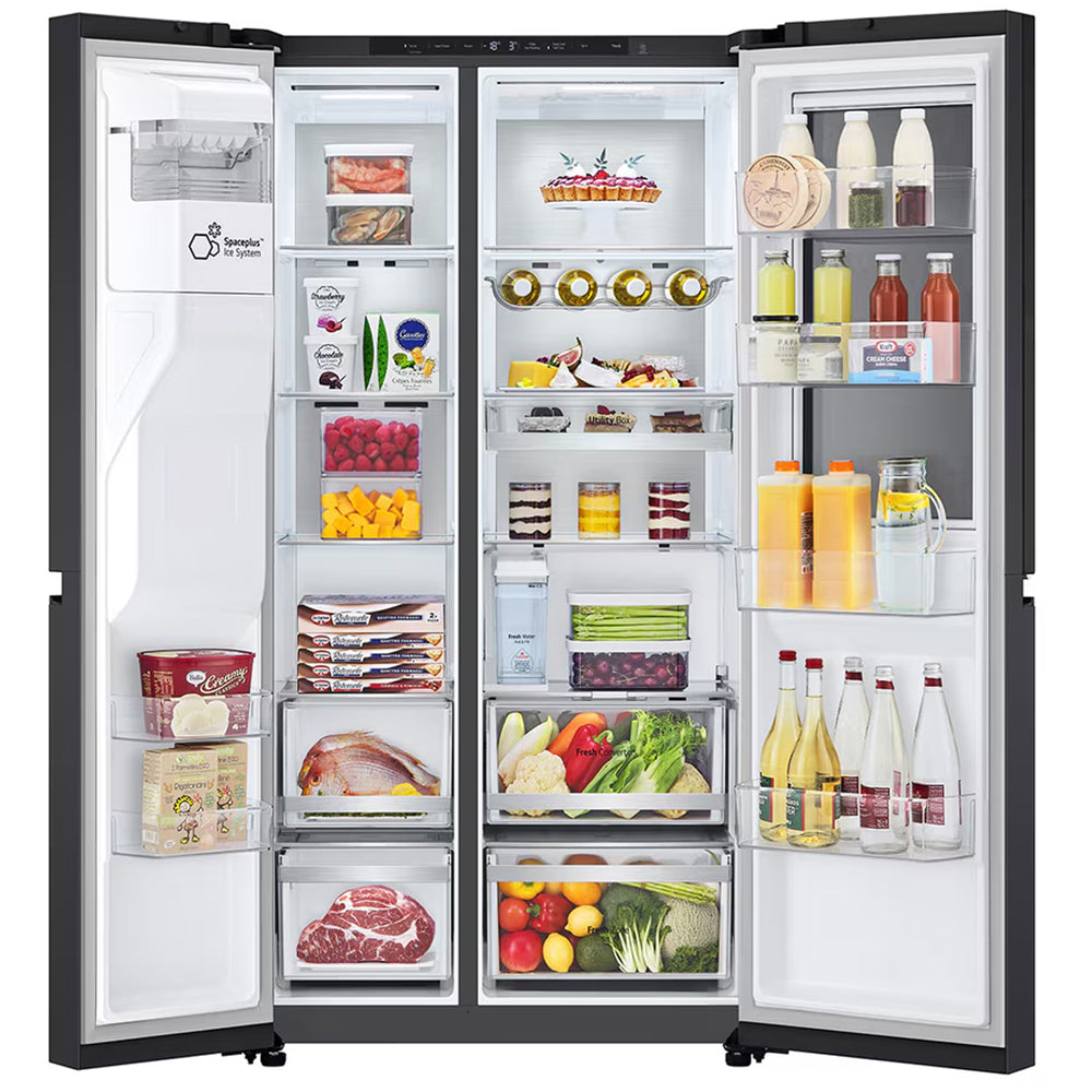 LG GSXE91EVAD 628L InstaView Non-Plumbed Frost Free American Fridge Freezer Essence Black Steel