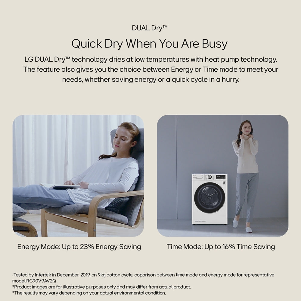 LG V7 FDV709W WiFi Connected 9kg DUAL Inverter Heat Pump Tumble Dryer White A++ Rated