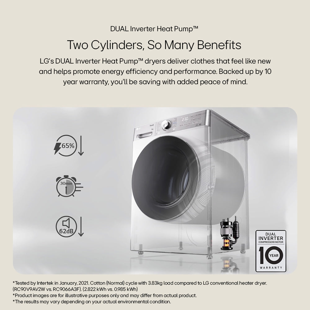 LG V7 FDV709W WiFi Connected 9kg DUAL Inverter Heat Pump Tumble Dryer White A++ Rated