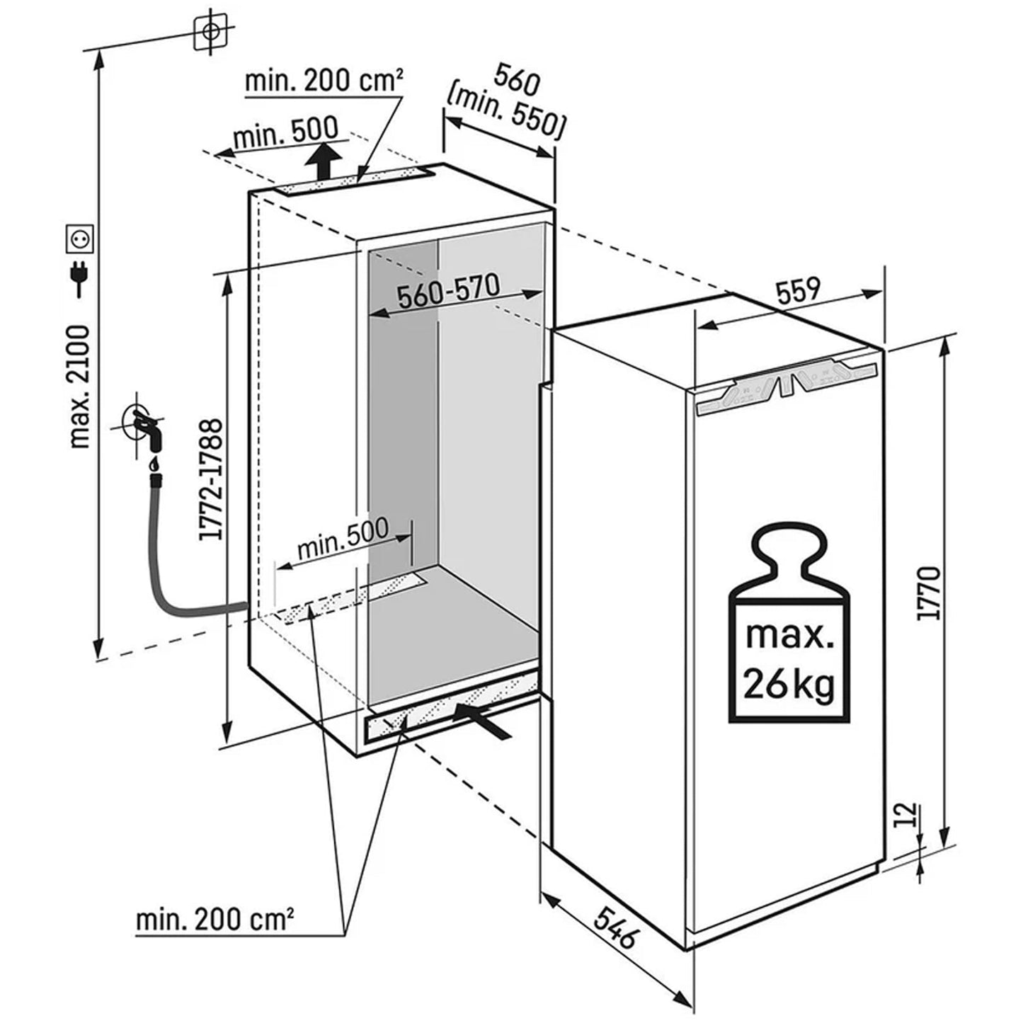 Liebherr Peak SIFNDI5188 178cm 213L Fully Integrated Plumbed-In Upright Freezer