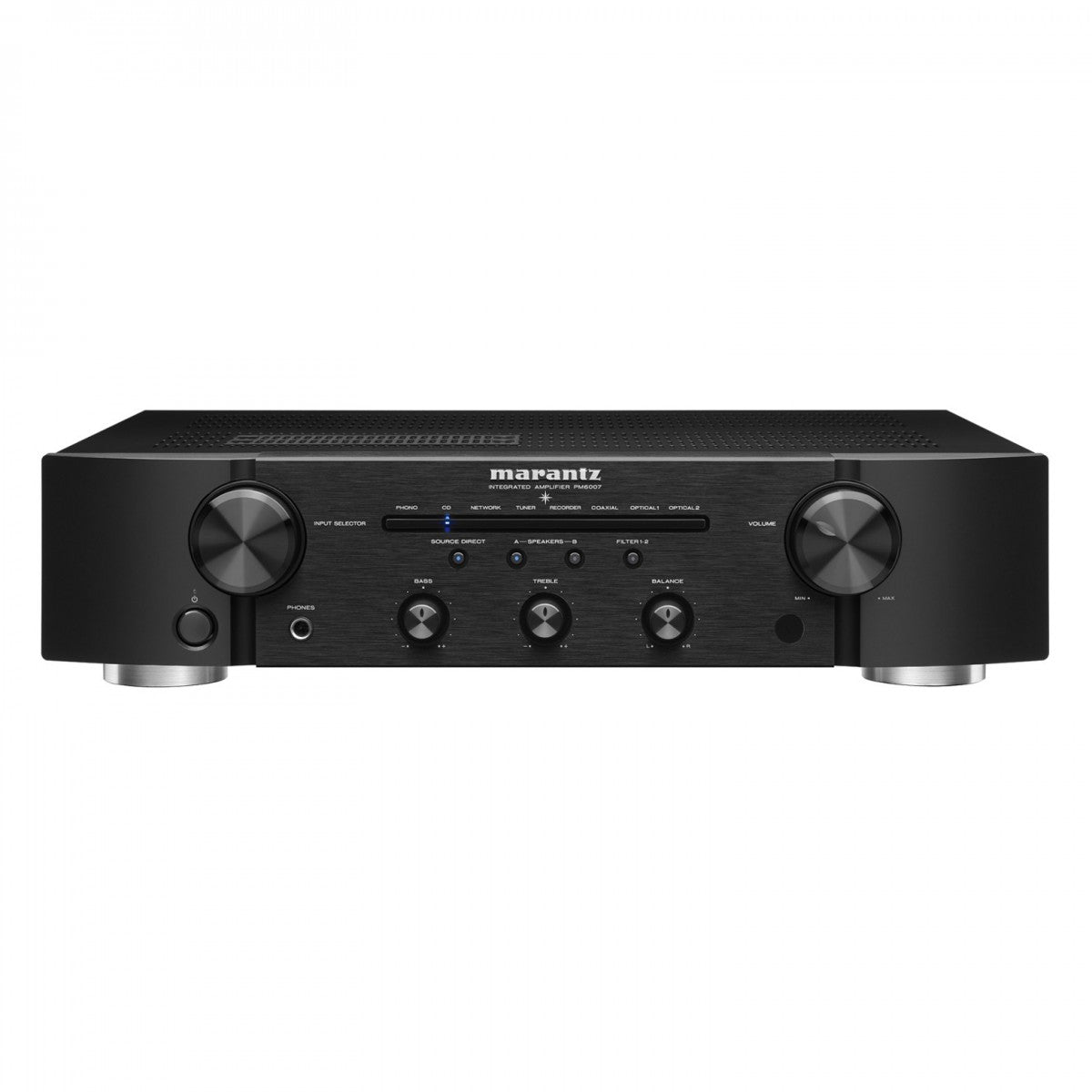 Marantz PM6007 Integrated Amplifier Black with Klipsch RP-600M II Bookshelf Speakers Pair Walnut HiFi Package