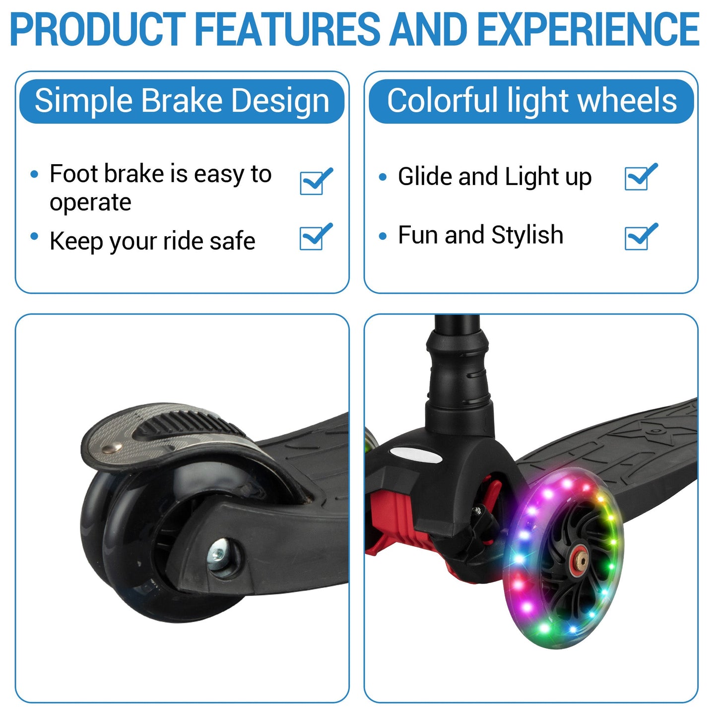 Garvee Kids 3 Wheel Kick Scooter for Boys & Girls Ages 3-10, Adjustable Handlebar, Lightweight Aluminum, Non-Slip Deck, Pink, Outdoor Play - Black