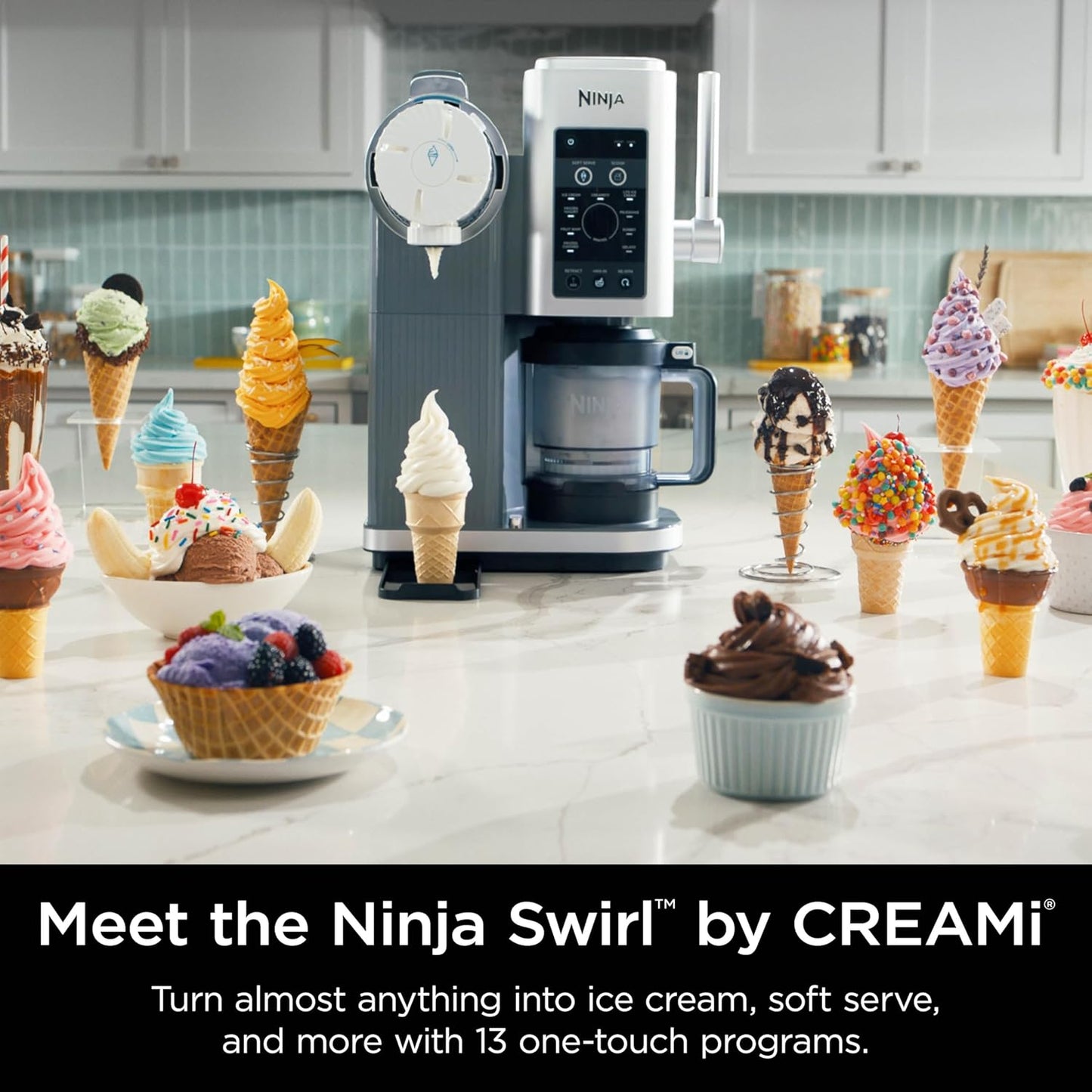 Ninja Swirl by CREAMi 13 in 1 Soft Serve and Ice Cream Maker NC701UK - Platinum Silver