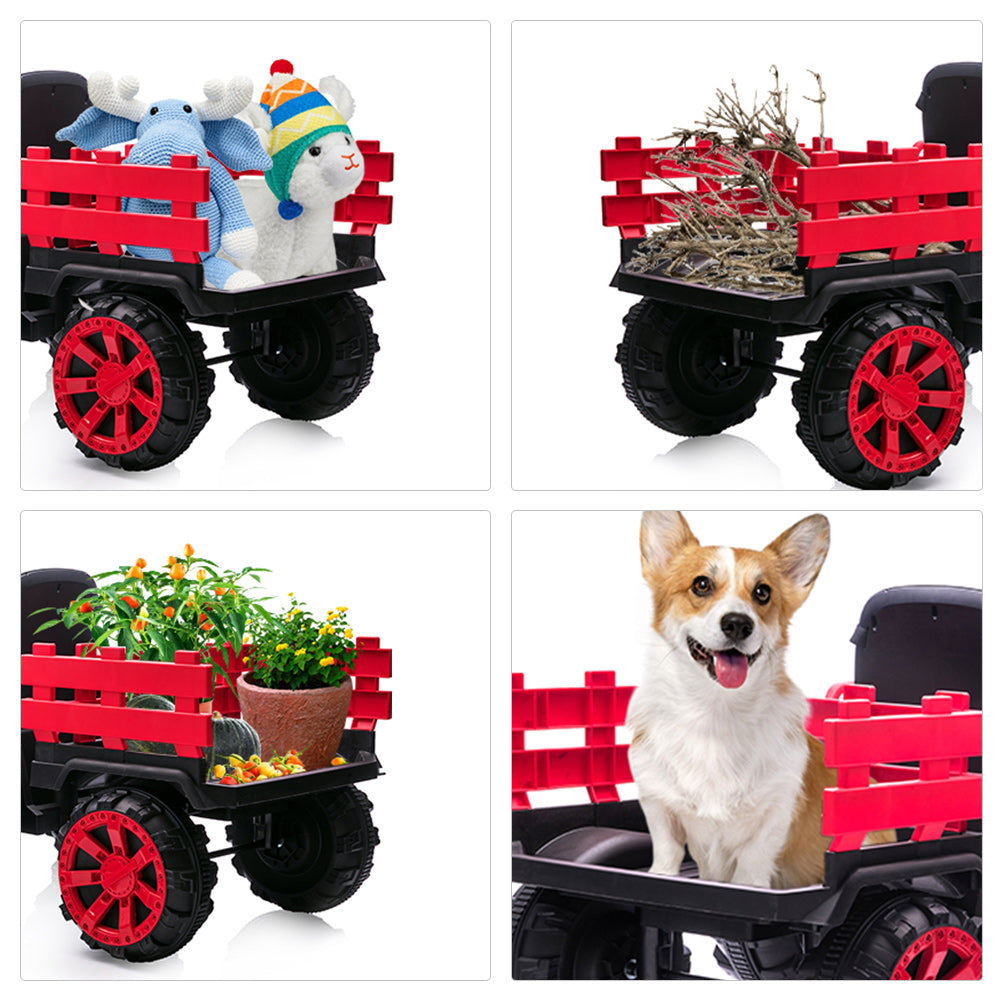 Garvee Ride - P Series: 12V Kids Ride On Tractor with Trailer, LED Lights for Boy Girl - Red