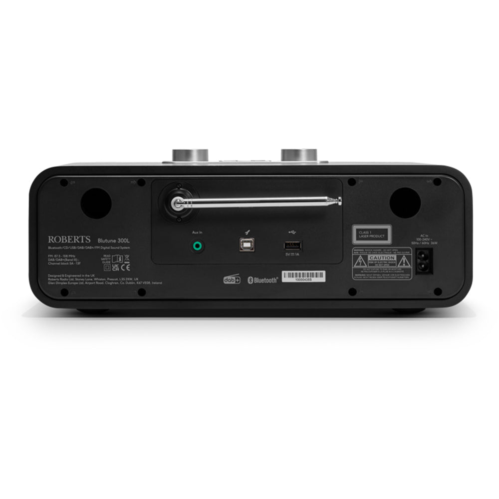 Roberts Stylus Luxe Direct Drive Turntable and Blutune 300L DAB+ BT CD USB Sound System Black HiFi Package