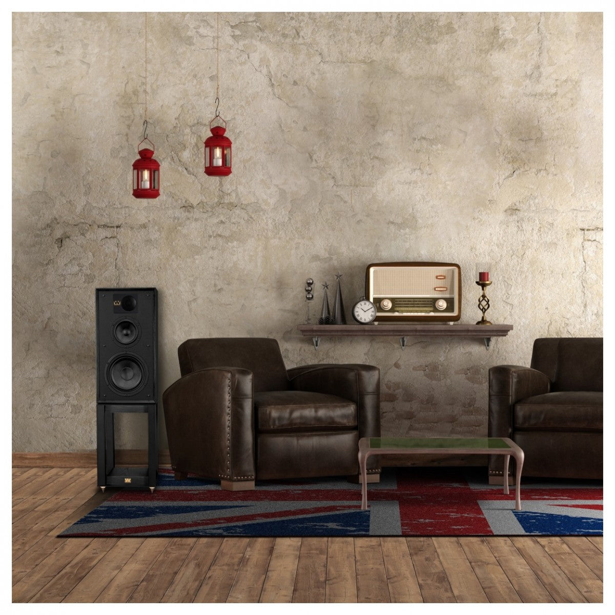 Ruark R610 Music Console Charcoal with Wharfedale Linton Heritage Standmount Speakers Black with Matching Stands