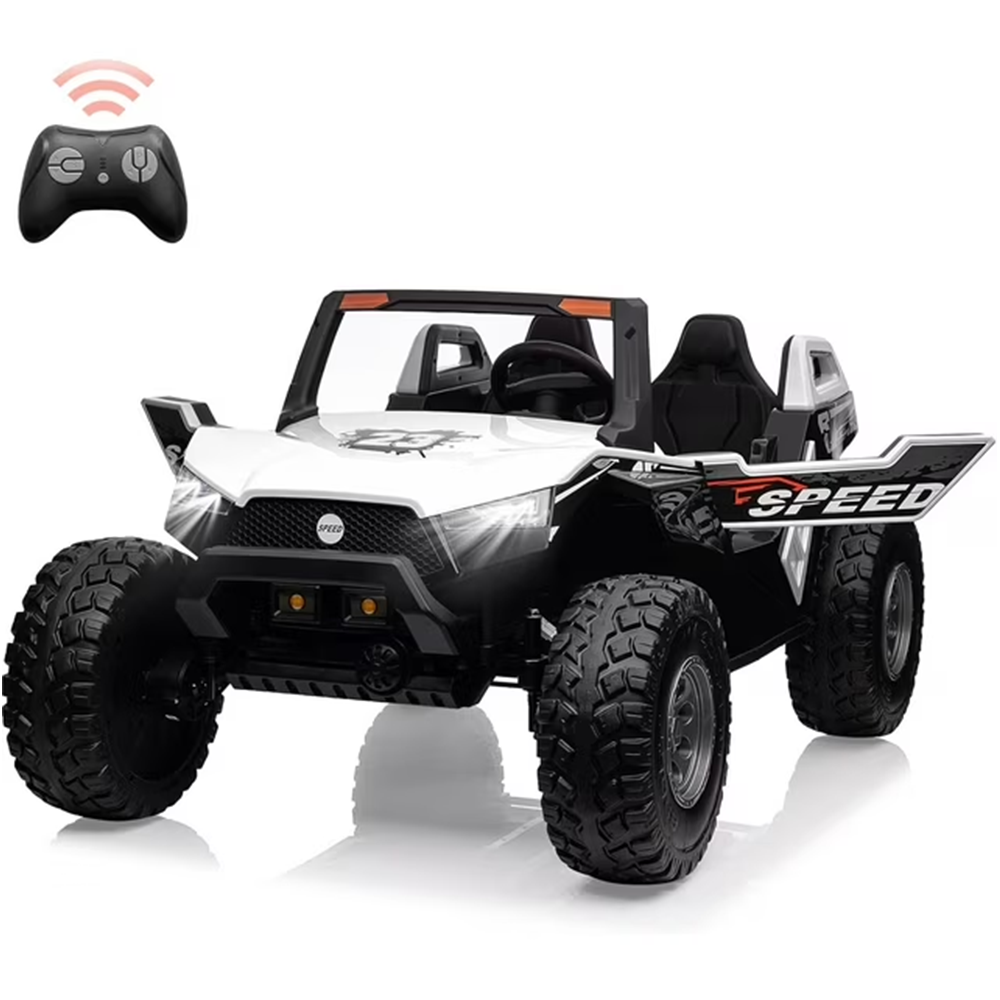 Garvee Ride - P Series: 24V 2-Seater Ride-On UTV: Remote Control, 4WD Motors, 21" Seats + Foldable Seat, 15.4" EVA Wheels, Music, LED Lights, 140lb Max Load - White