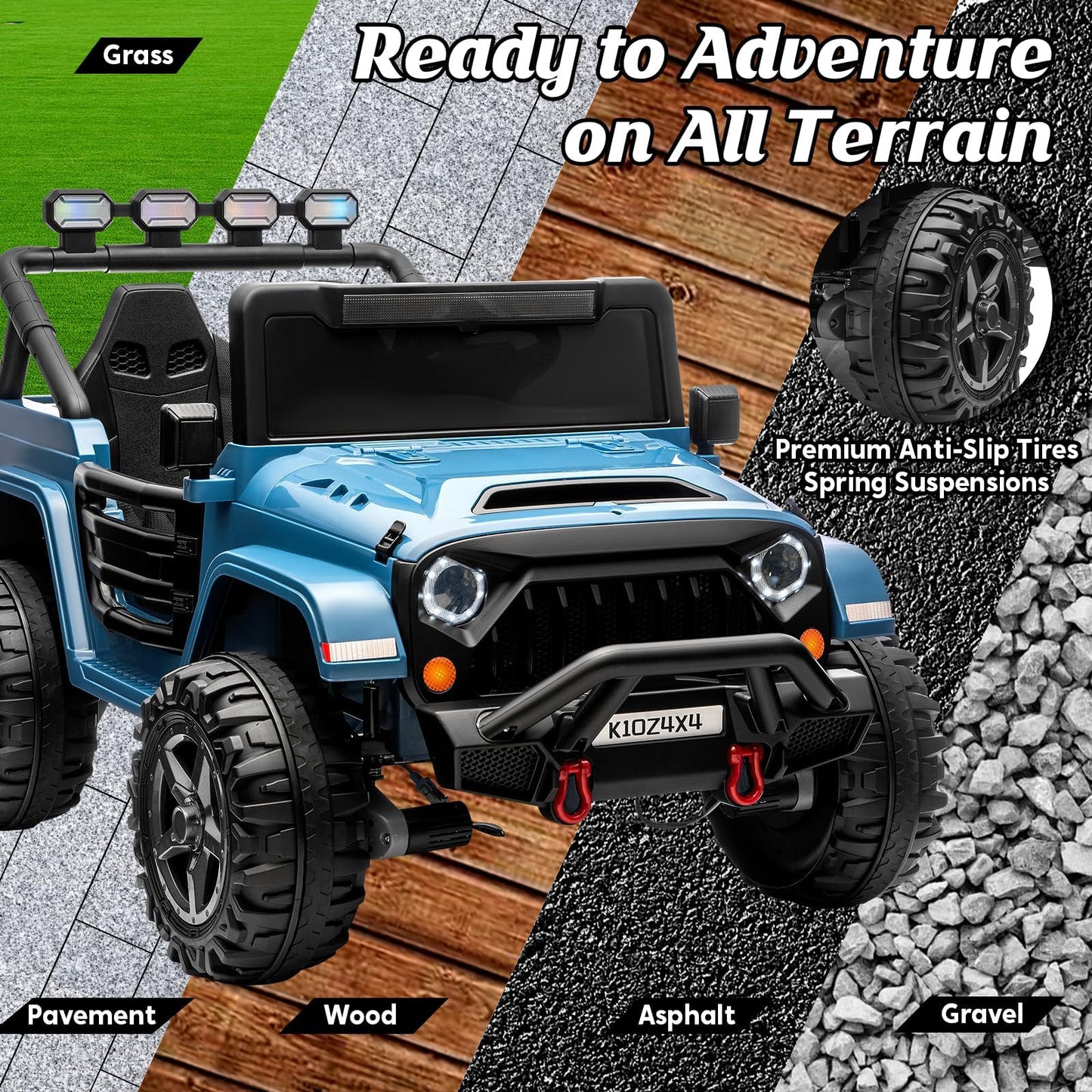 Garvee 24V Electric Ride On Truck for Big Kids – 2 Seater – Parental Remote Control – 3 Speeds – 4-Wheel Suspension – LED Lights – Wireless Audio/MP3 Player – Standard Test Method/CPSIA Certified – Navy Blue