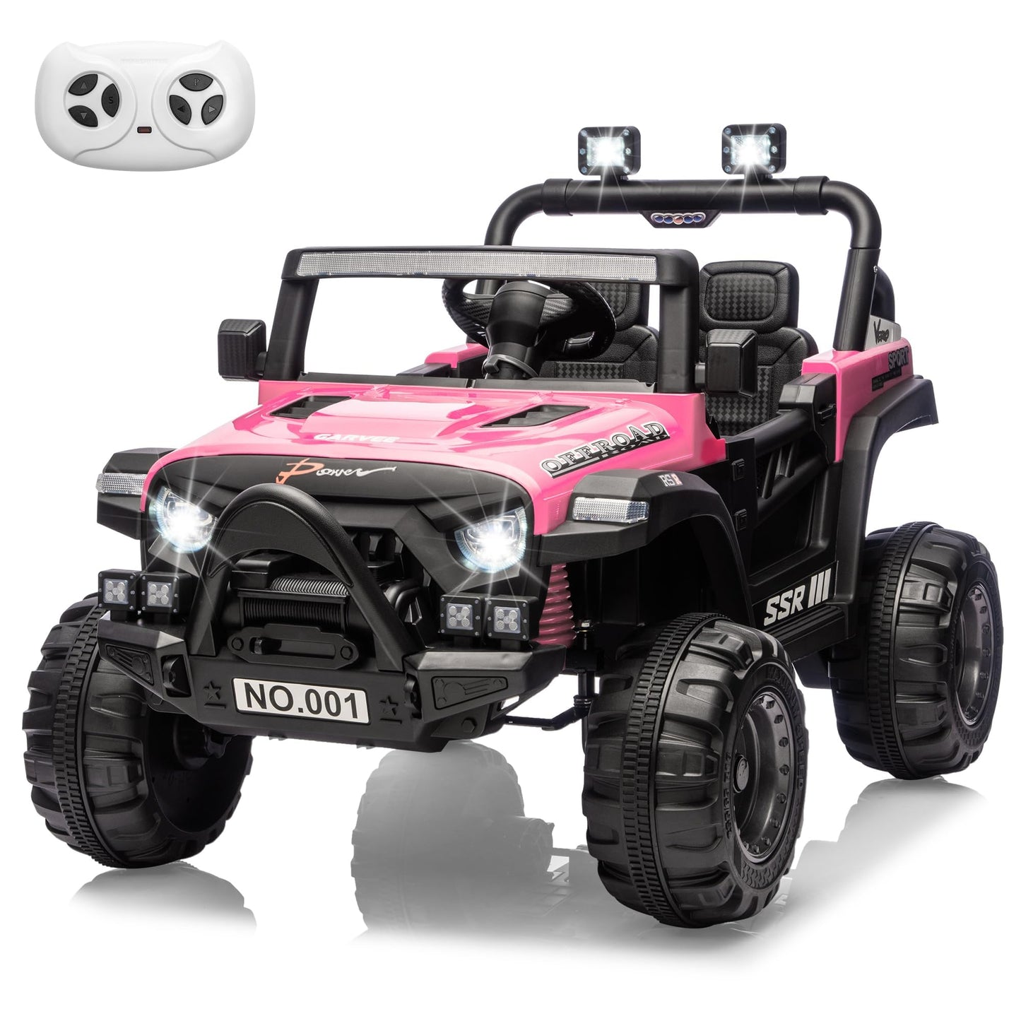 Garvee 12V Kids Electric Ride-On Truck – Parent Remote Control, 3 Speeds up to 4.1MPH, Spring Suspension, wireless Music, LED Headlights, Battery Powered Car Toy for Boys and Girls Ages 3-8 – Pink