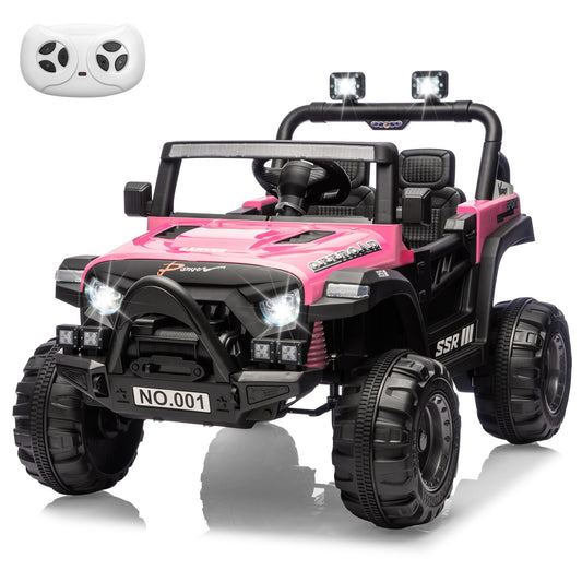 Garvee 12V Kids Electric Ride-On Truck – Parent Remote Control, 3 Speeds up to 4.1MPH, Spring Suspension, wireless Music, LED Headlights, Battery Powered Car Toy for Boys and Girls Ages 3-8 – Pink