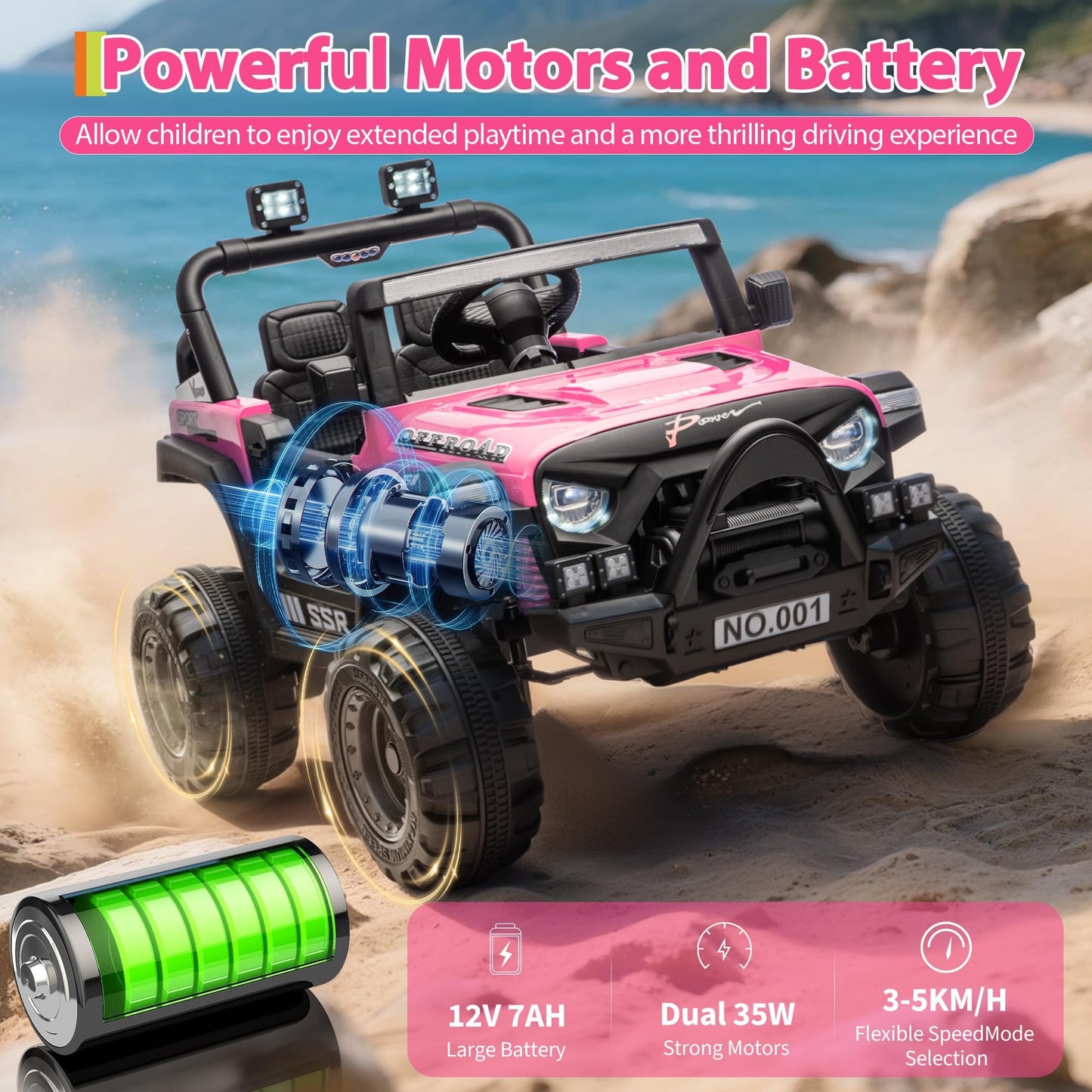 Garvee 12V Kids Electric Ride-On Truck – Parent Remote Control, 3 Speeds up to 4.1MPH, Spring Suspension, wireless Music, LED Headlights, Battery Powered Car Toy for Boys and Girls Ages 3-8 – Pink