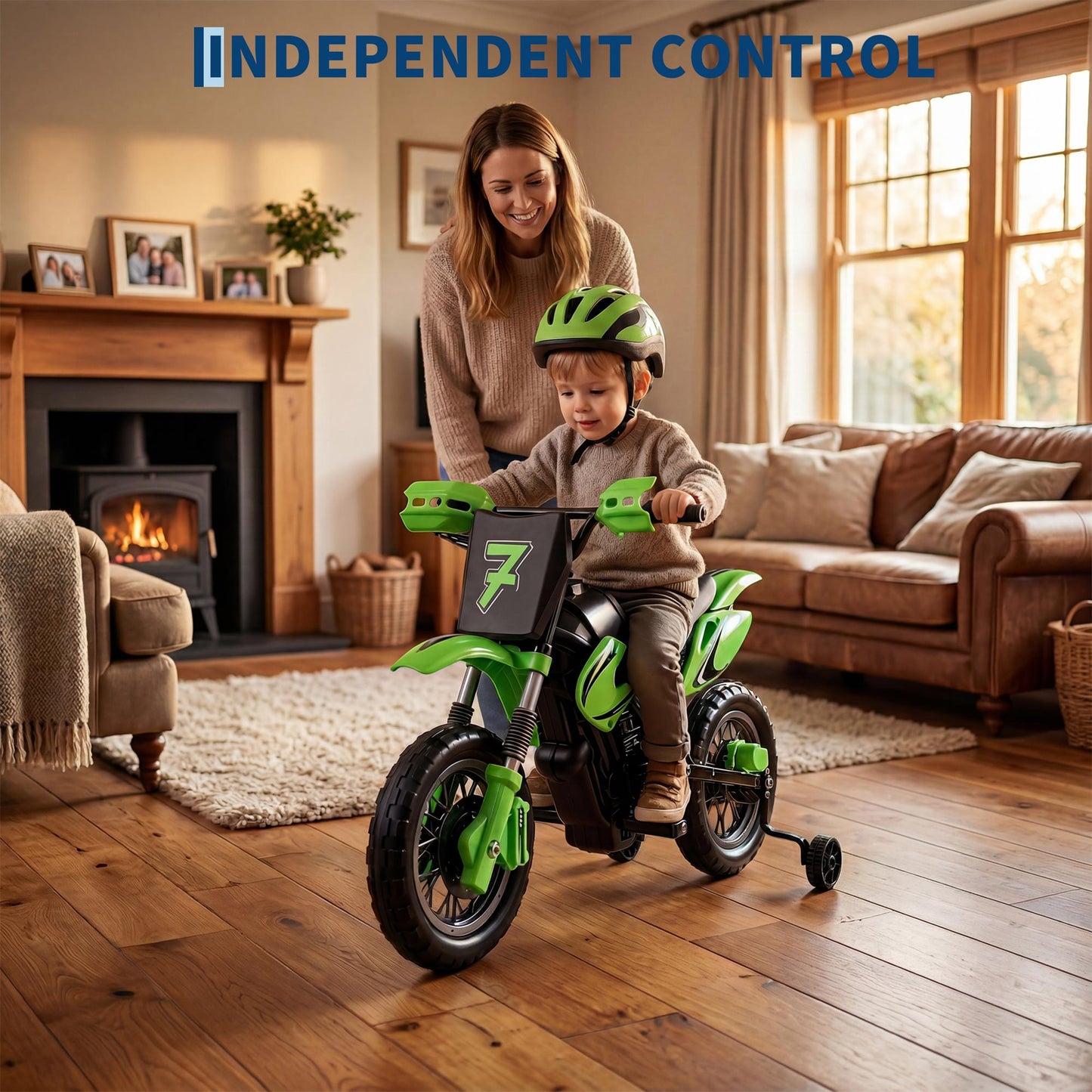 Garvee Safe 6V Electric Ride-On Motorcycle for Kids - Realistic Battery-Powered Toy Bike - Training Wheels, Lights & Sounds - Ideal for Boys & Girls - Green