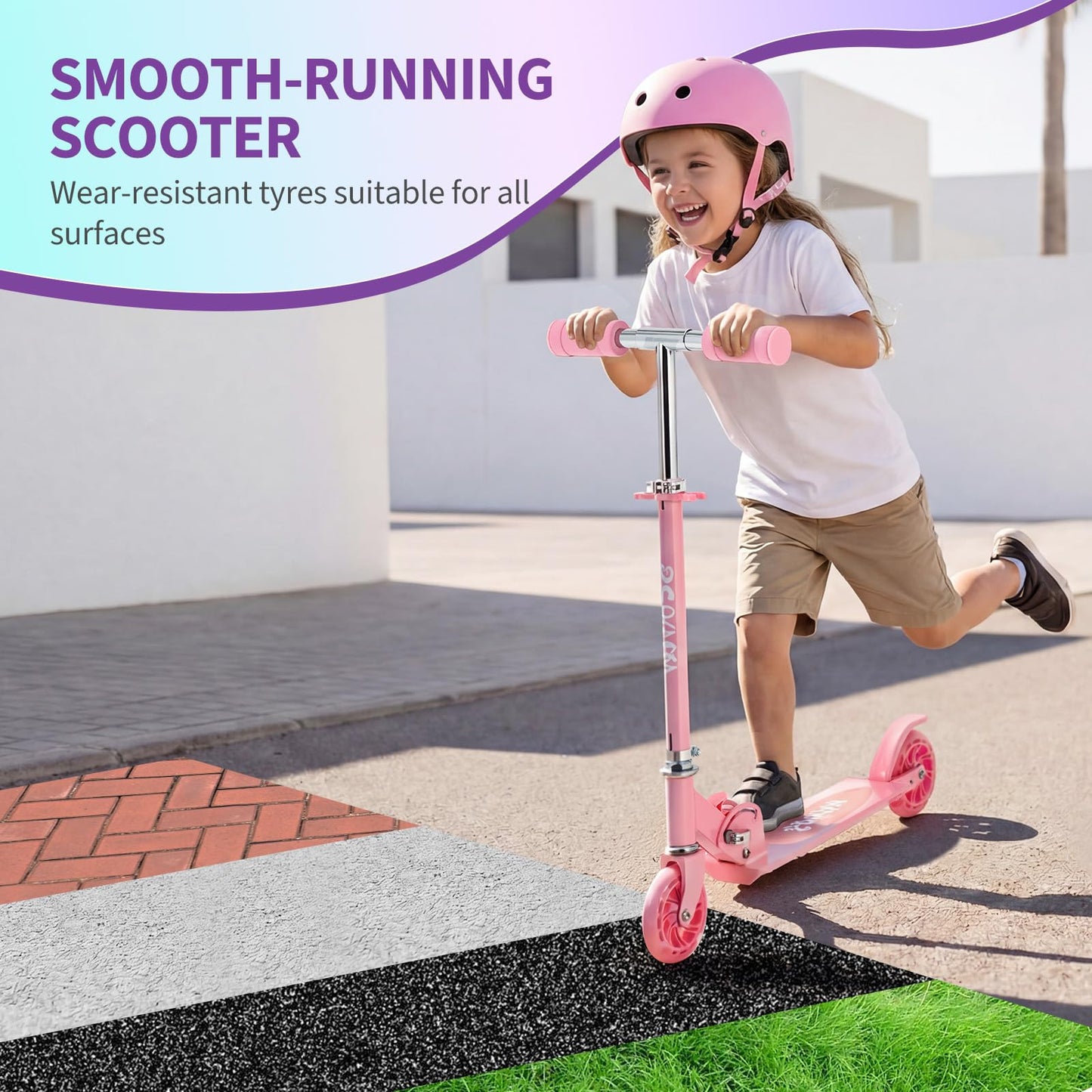 Garvee Kick Scooter for Kids with LED RGB Lighted Wheels, Lightweight & Detachable, Aluminum Frame, Anti-Slip Deck, Adjustable Handlebars, Pink, Ages 3+