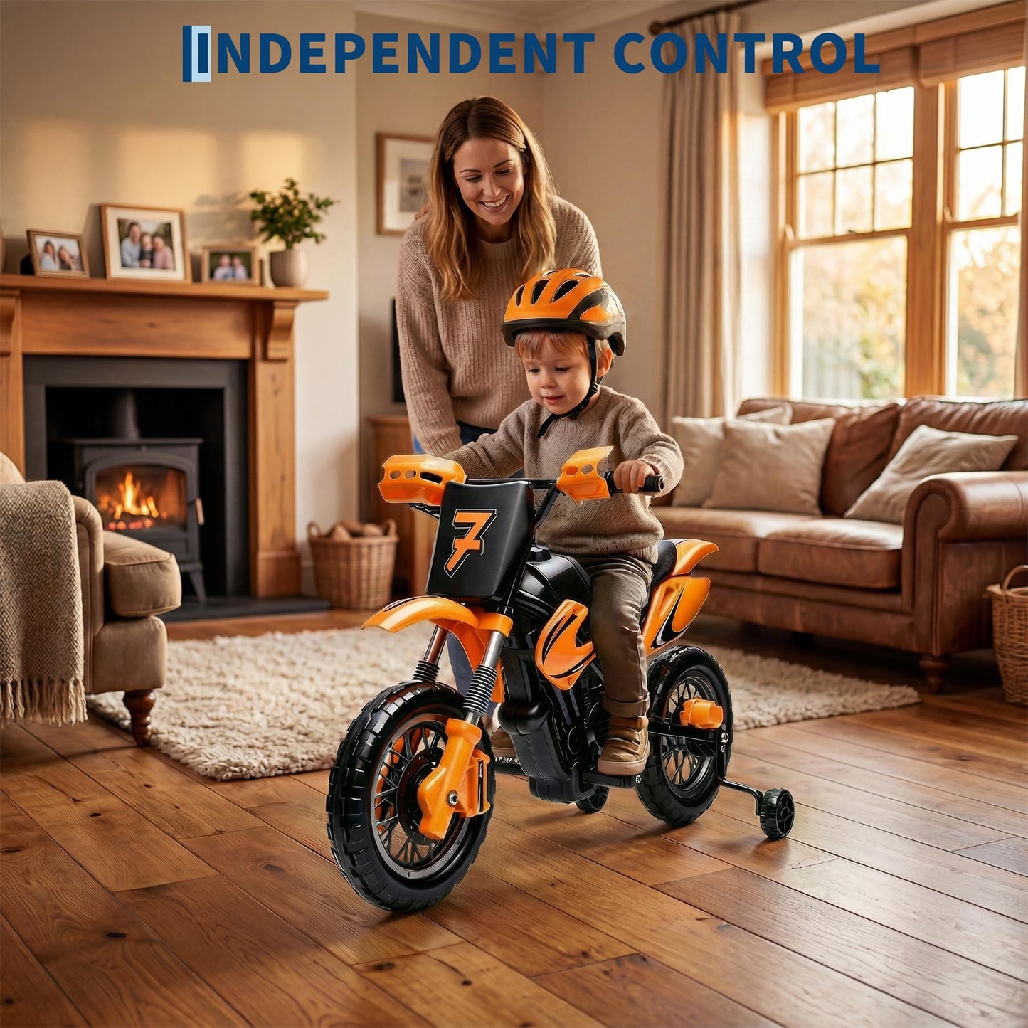 Garvee Safe 6V Electric Ride-On Motorcycle for Kids - Realistic Battery-Powered Toy Bike - Training Wheels, Lights & Sounds - Ideal for Boys & Girls - Orange