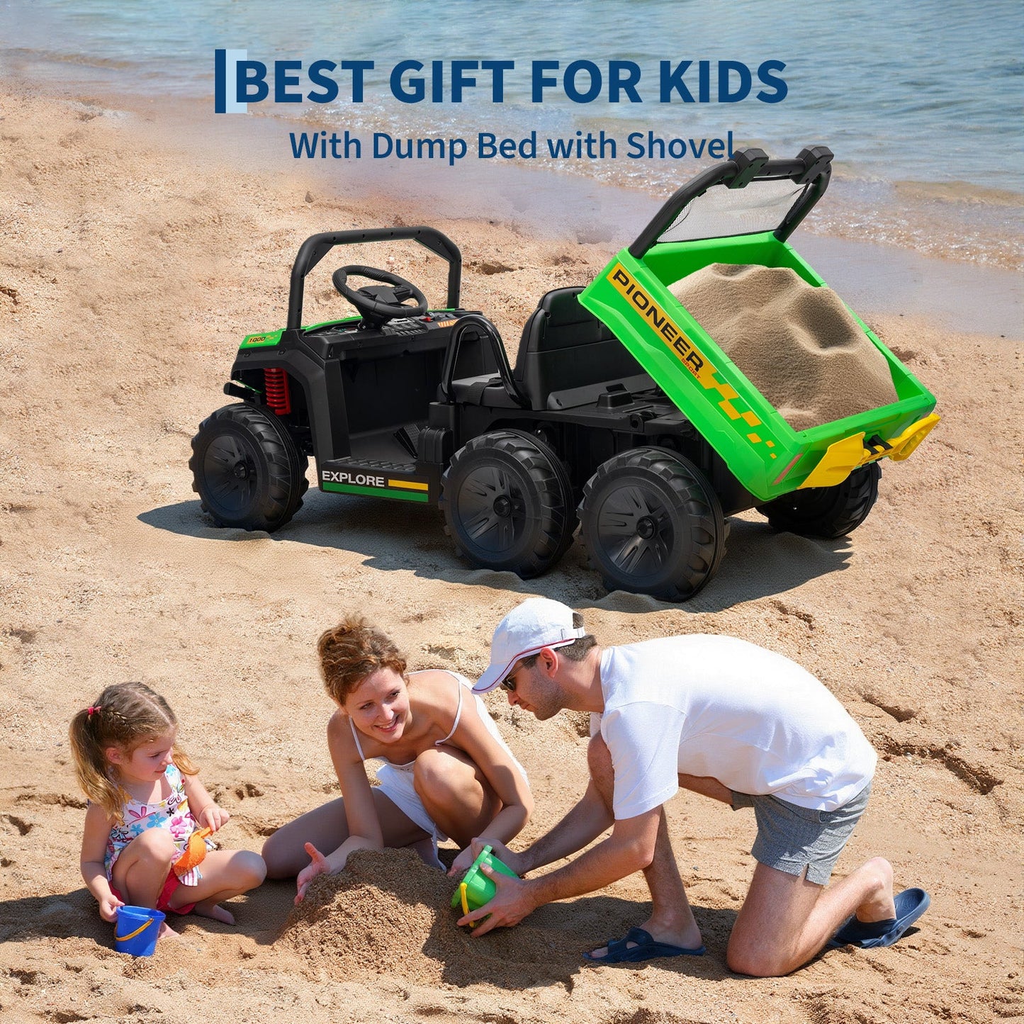 Garvee 24V 4WD Electric Ride on Dump Truck for Kids, 2 Seater with Remote Control, Dump Bed, 3 Speed Modes, Music Player, All-Terrain Off-Road Vehicle Toy for Boys & Girls
