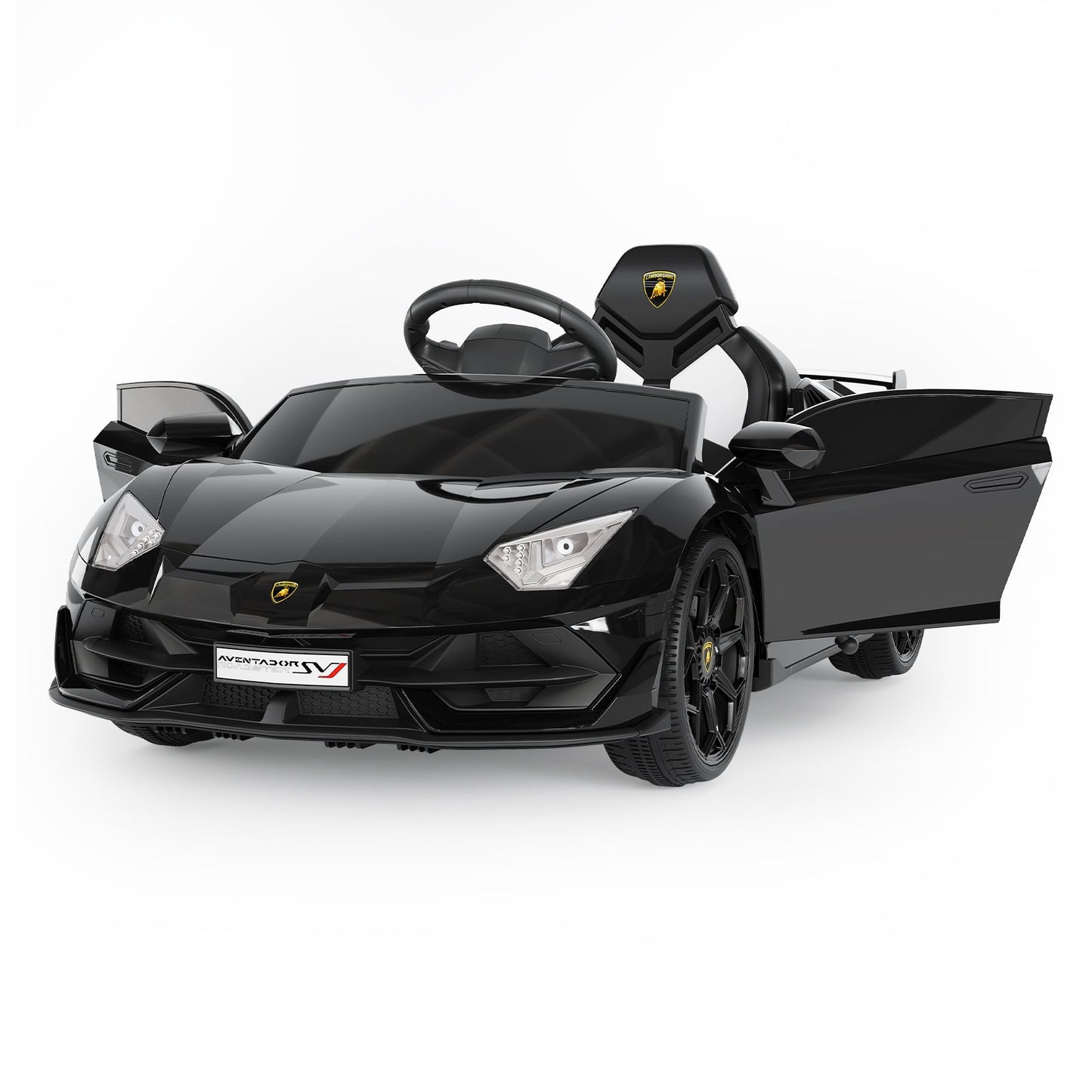 Garvee Licensed Lamborghini 12V Electric Ride-On Car for Kids – Battery Powered Sports Vehicle with Remote Control, 2 Speeds, MP3 Player, LED Headlights, Spring Suspension, Music System – For Ages 3-8 – Black