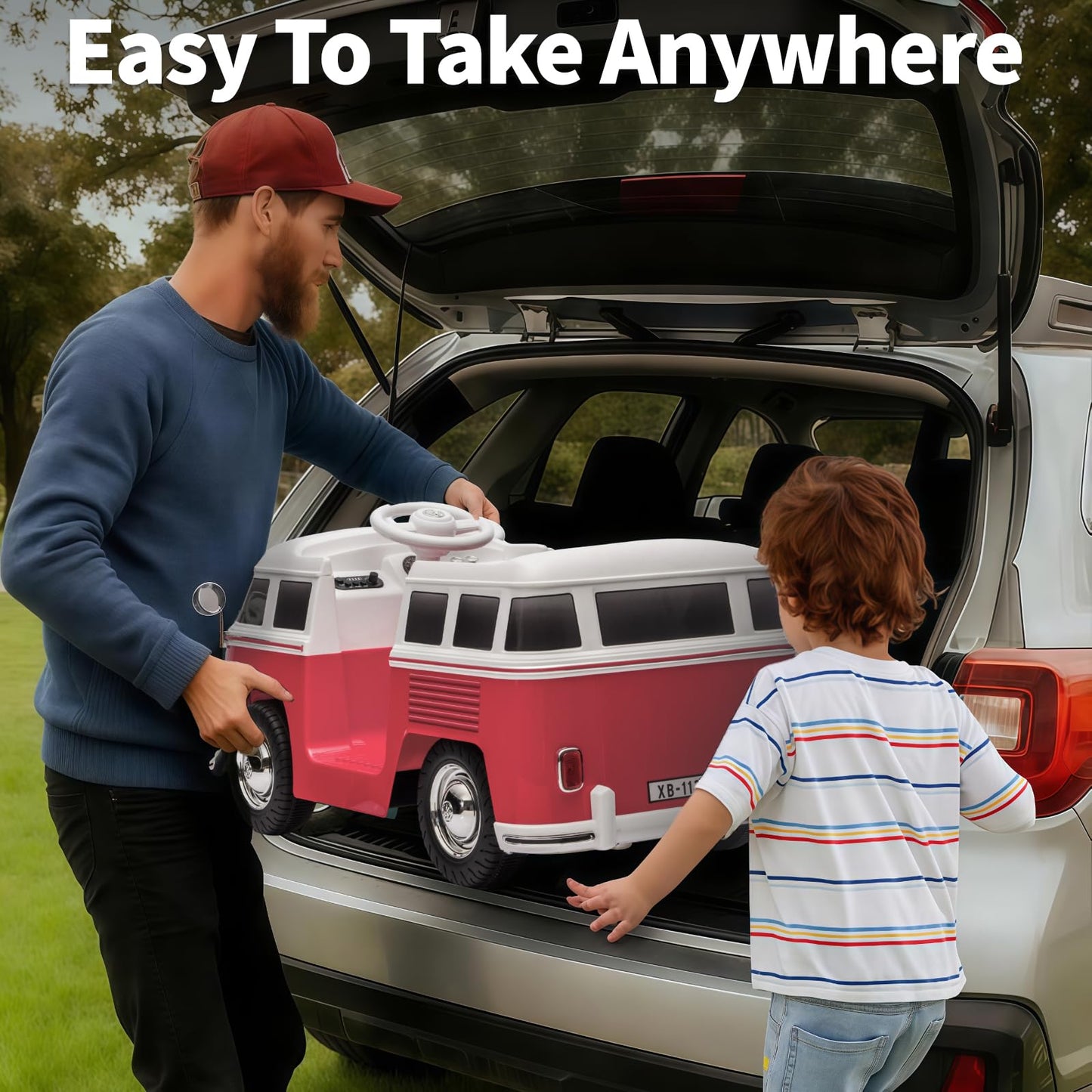 Garvee Volkswagen Licensed Electric Ride-On Bus for Kids - 6V Battery, LED Headlights, Music & Horn, Gentle Start, 2-Speed Pedal Control, Eco-Friendly - Perfect Gift - Pink