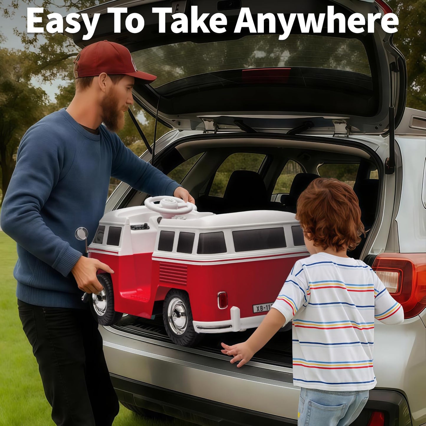 Garvee Volkswagen Licensed Electric Ride-On Bus for Kids - 6V Battery, LED Headlights, Music, Horn, Cup Holder, Pedal Control, 2-Speed, Gentle Start, Eco-Friendly - Red