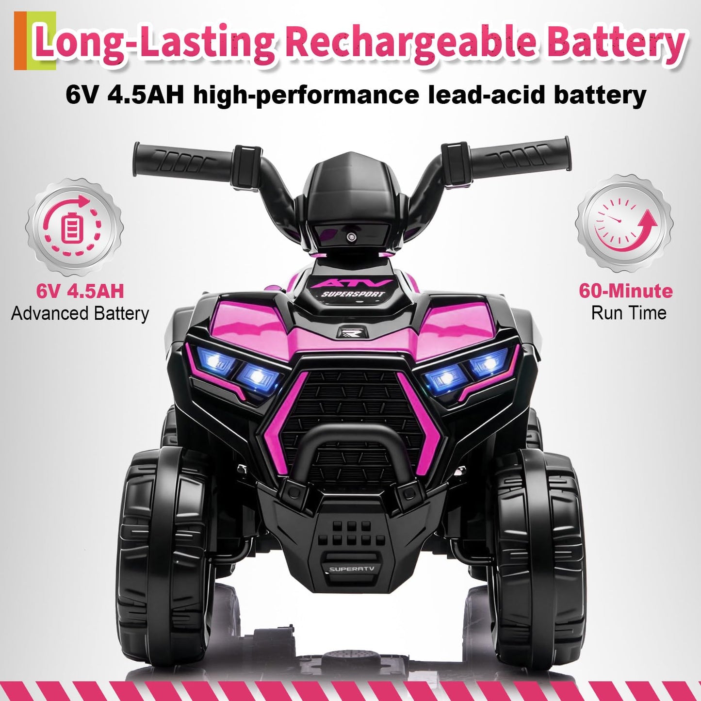 Garvee 6V Battery Powered Kids ATV Car with Lights, Music, 3.5mph Speed, 4 Wheeler, All-Terrain Tires, Safe Ride for Toddlers