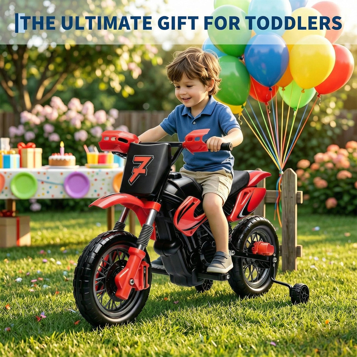 Garvee Safe 6V Electric Ride-On Motorcycle for Kids - Realistic Battery-Powered Toy Bike - Training Wheels, Lights & Sounds - Ideal for Boys & Girls - Red