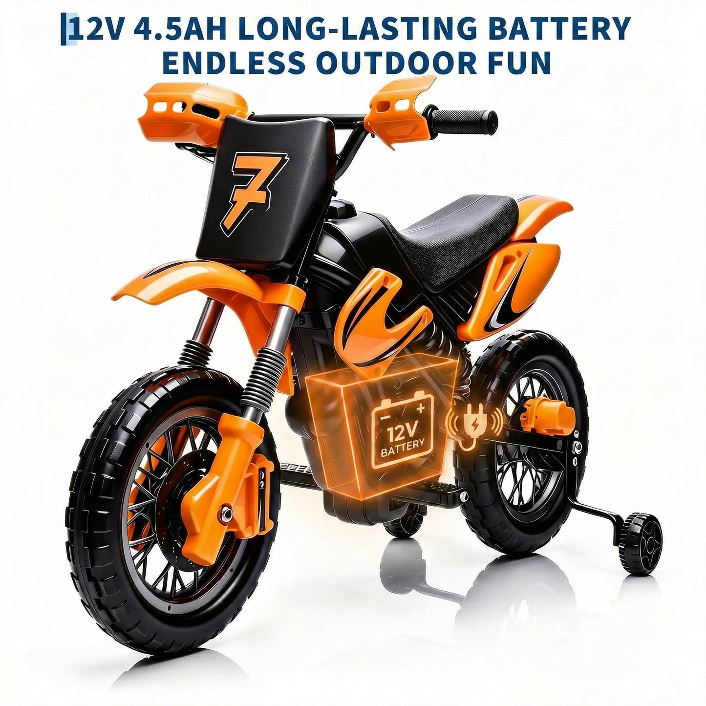 Garvee Safe 6V Electric Ride-On Motorcycle for Kids - Realistic Battery-Powered Toy Bike - Training Wheels, Lights & Sounds - Ideal for Boys & Girls - Orange