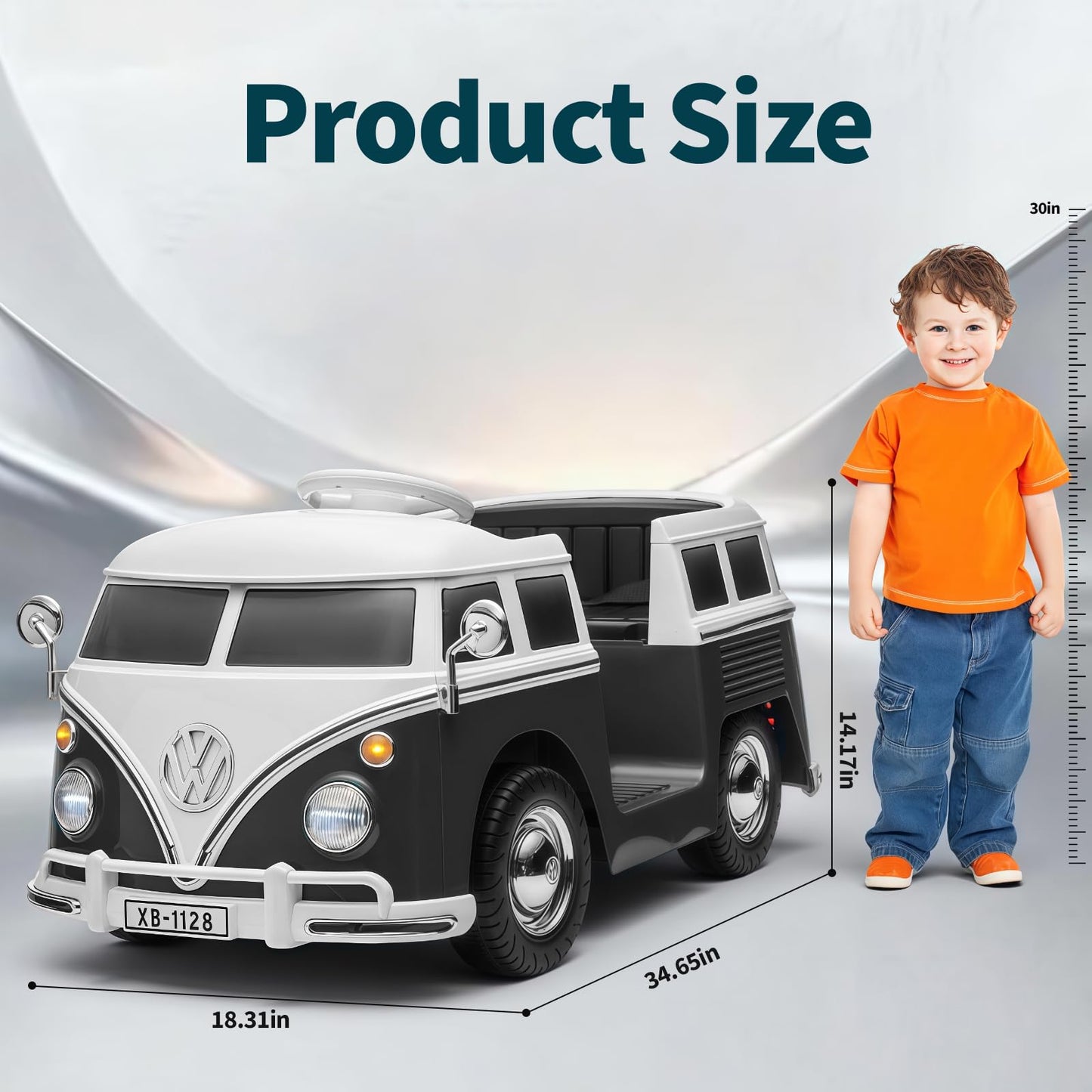Garvee Volkswagen Licensed Electric Ride-On Bus for Kids - 6V Battery, LED Headlights, Music, Horn, Pedal Control, Gentle Start, Safe & Fun Toy for Toddlers - Black