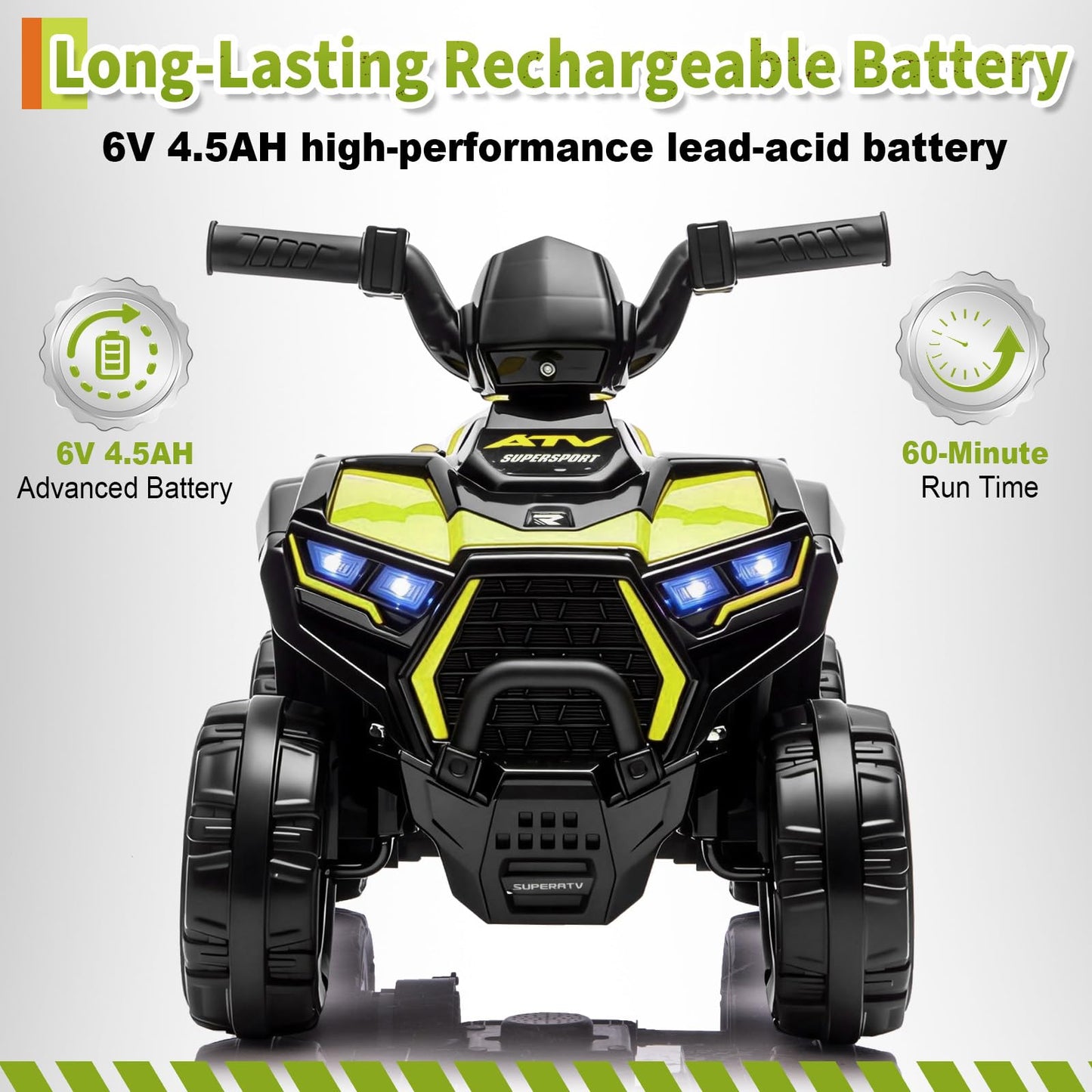 Garvee 6V Battery Powered Kids ATV Car with Lights and Music, 3.5mph Speed, Durable All-Terrain Tires, Safe Plastic Build, Toddler Ride-On Toy for Ages 3-6