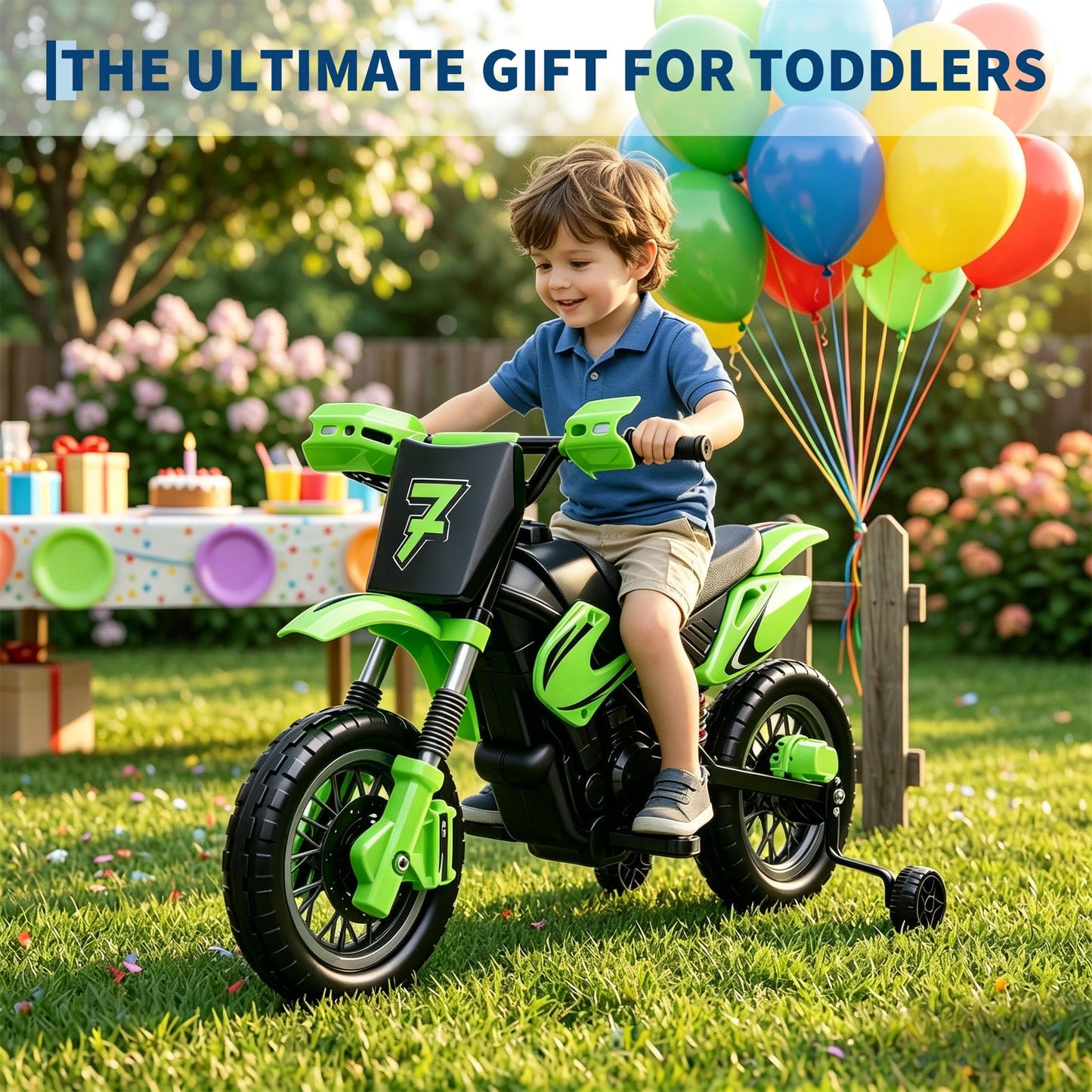 Garvee Safe 6V Electric Ride-On Motorcycle for Kids - Realistic Battery-Powered Toy Bike - Training Wheels, Lights & Sounds - Ideal for Boys & Girls - Green