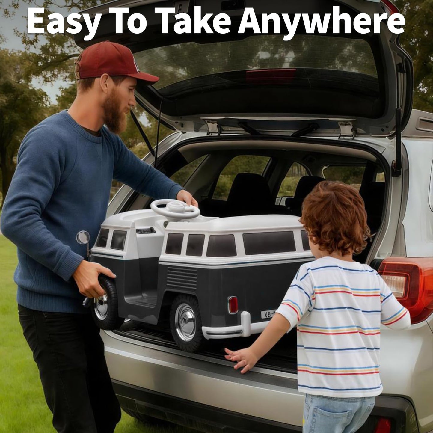 Garvee Volkswagen Licensed Electric Ride-On Bus for Kids - 6V Battery, LED Headlights, Music, Horn, Pedal Control, Gentle Start, Safe & Fun Toy for Toddlers - Black