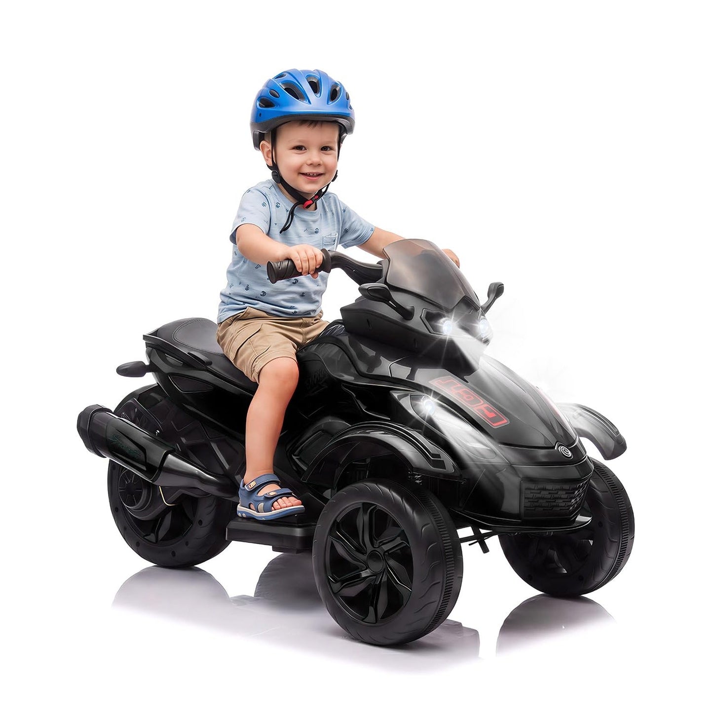 Garvee 12V Dual Motor Kids Electric Ride-On Car & 3-Wheeler ATV – 4 MPH, Treaded Tires, LED Lights & Music, 66 lbs Capacity, Outdoor Battery Powered Vehicle for Boys & Girls Ages 3-8 – Black