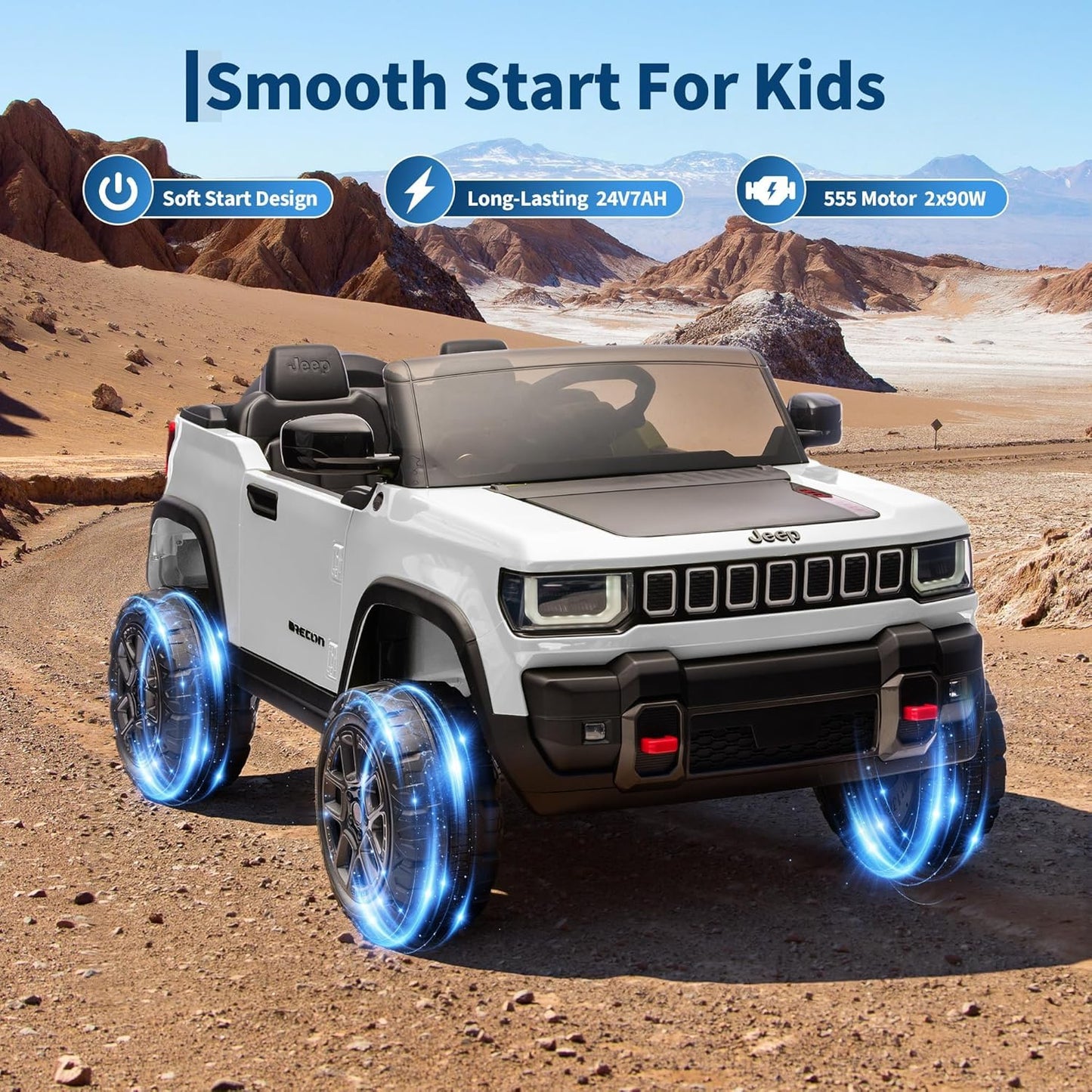 Garvee 24V 2-Seater Electric Ride-On Truck for Kids Ages 3-8 – Licensed 4WD Battery Car with Parental Remote Control, 3 Speeds, Wireless Connection Music, LED Lights, Gradual Start – Perfect Gift Vehicle – White