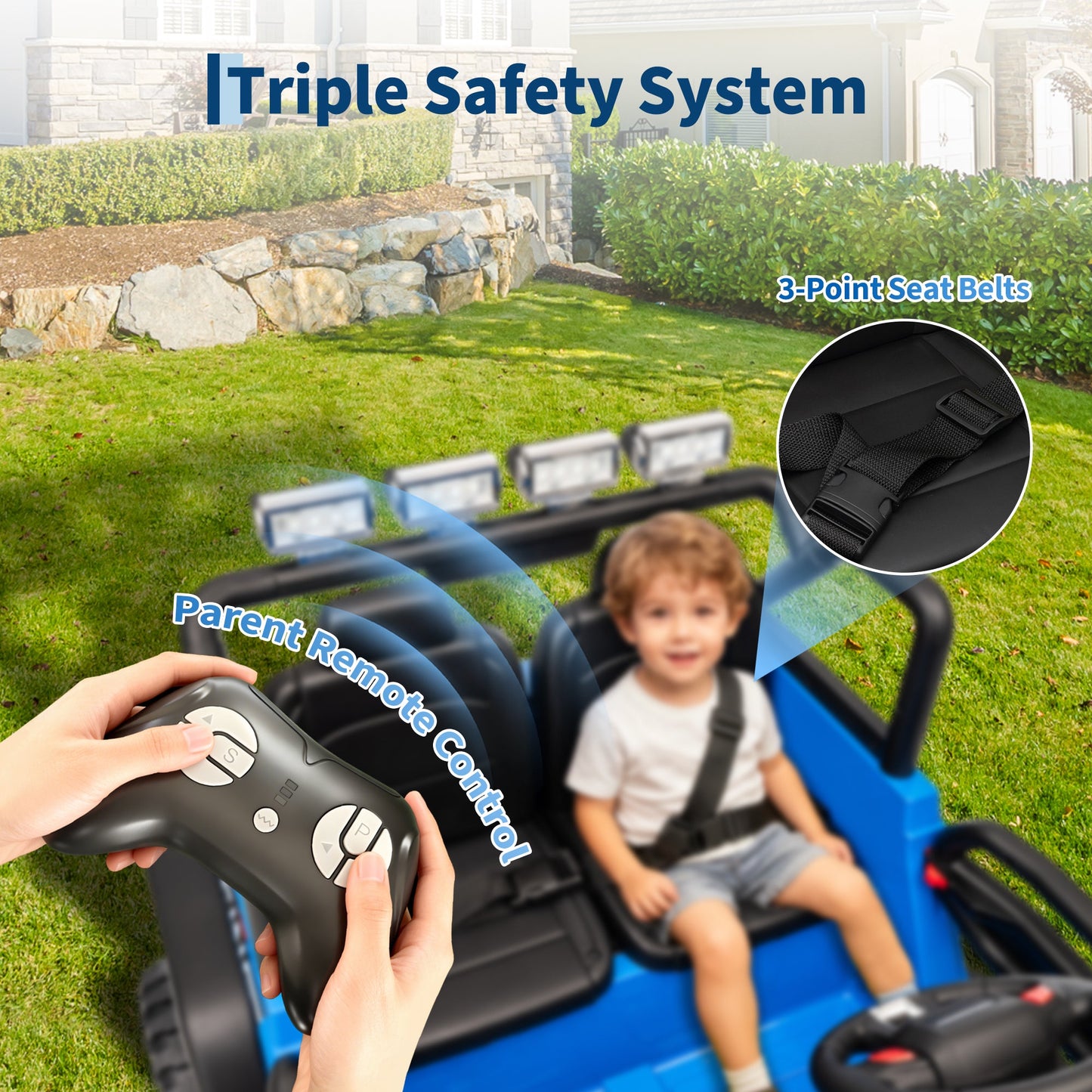 Garvee Ride - P Series: 2 Seater Ride On Car for Kids, 24V Electric Truck with Parent Remote Control, Spring Suspension, 2 Speeds, LED Headlight & Music Player, Kids Electric Vehicle for Aged 3-8 Years