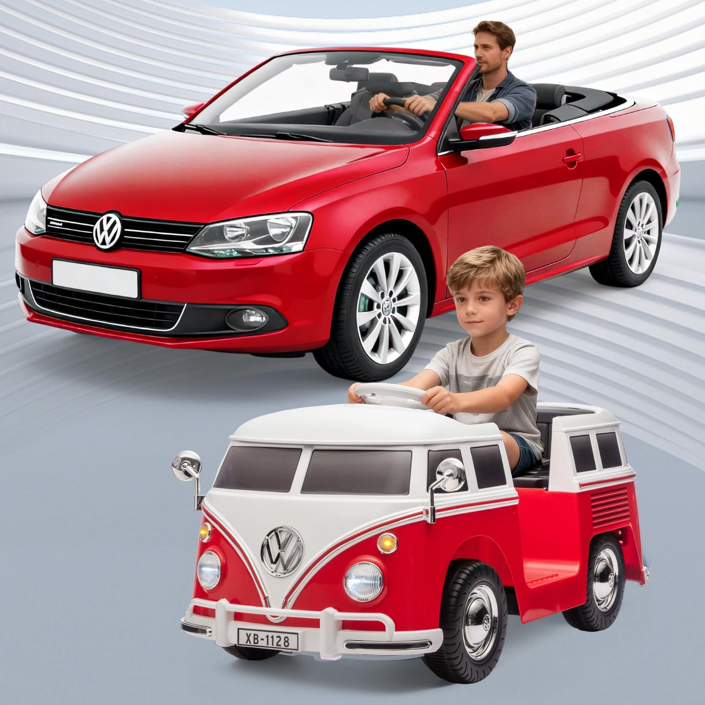 Garvee Volkswagen Licensed Electric Ride-On Bus for Kids - 6V Battery, LED Headlights, Music, Horn, Cup Holder, Pedal Control, 2-Speed, Gentle Start, Eco-Friendly - Red