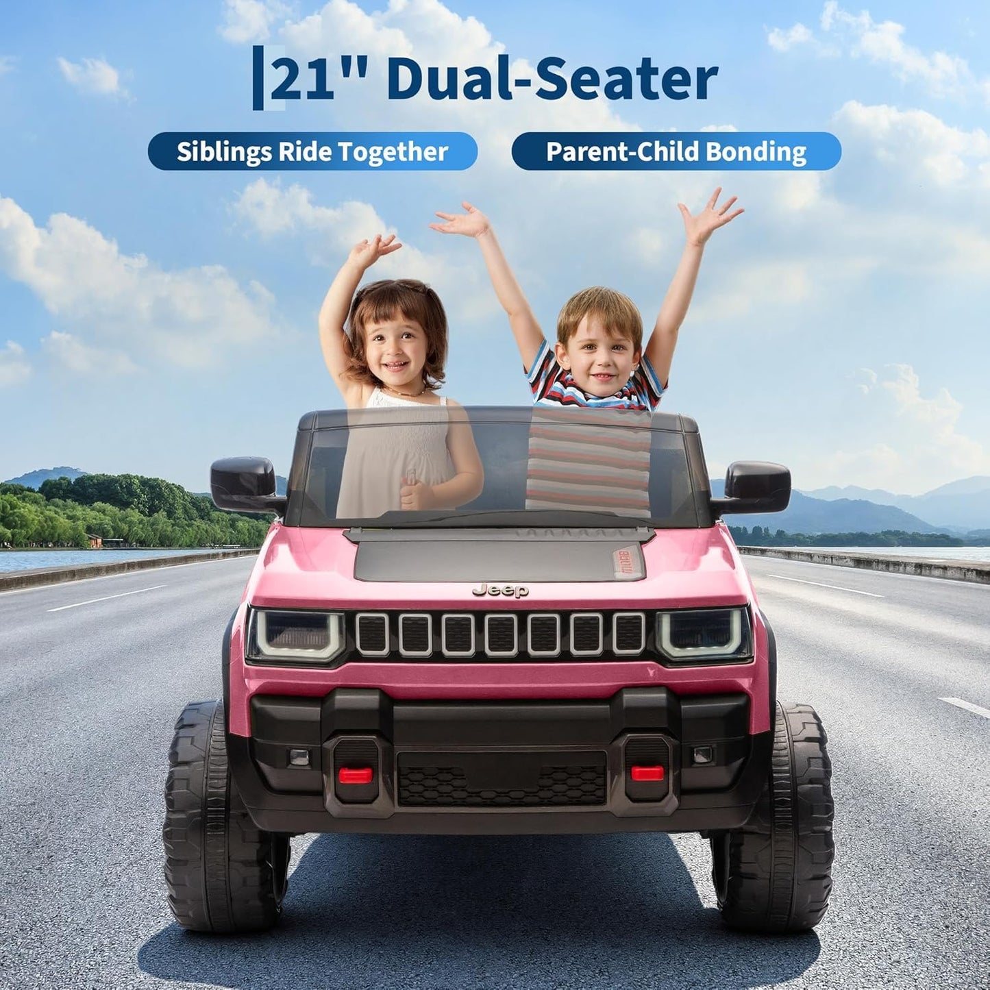Garvee 24V 2-Seater Electric Ride-On Truck for Kids Ages 3-8 – Licensed 4WD Battery Car with Parental Remote, Wireless Connection Music, LED Lights, 3 Speeds, Gradual Start – Best Toy Vehicle – Pink