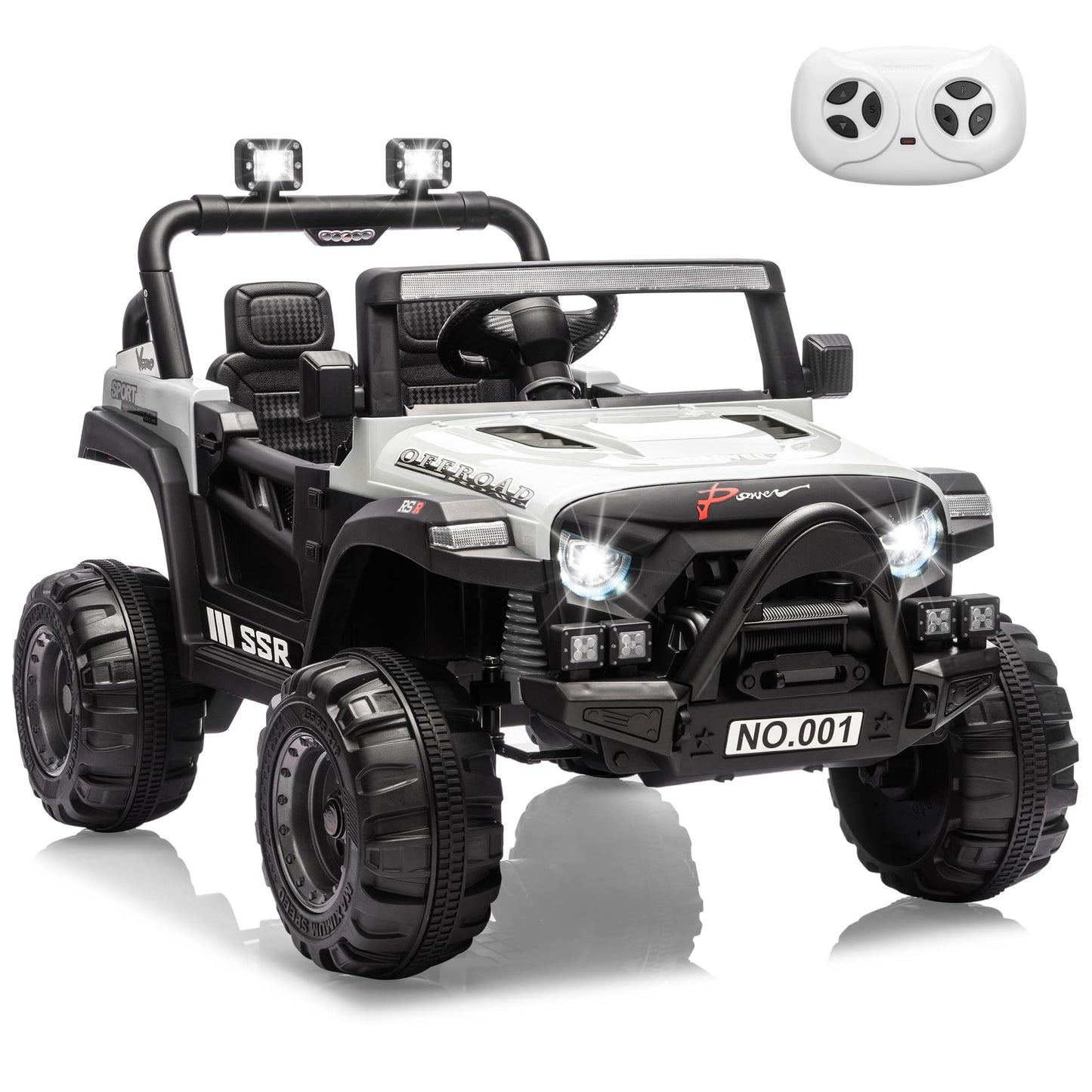 Garvee 12V Kids Electric Ride-On Car – Parent Remote Control, 3 Speeds, Safety Locking Doors, 3-Point Harness, Spring Suspension, wireless Music, LED Lights, Anti-Slip Tires, Foot Brake, Battery Powered Toy for Ages 3-5 – White