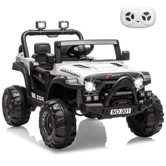 Garvee 12V Kids Electric Ride-On Car – Parent Remote Control, 3 Speeds, Safety Locking Doors, 3-Point Harness, Spring Suspension, wireless Music, LED Lights, Anti-Slip Tires, Foot Brake, Battery Powered Toy for Ages 3-5 – White