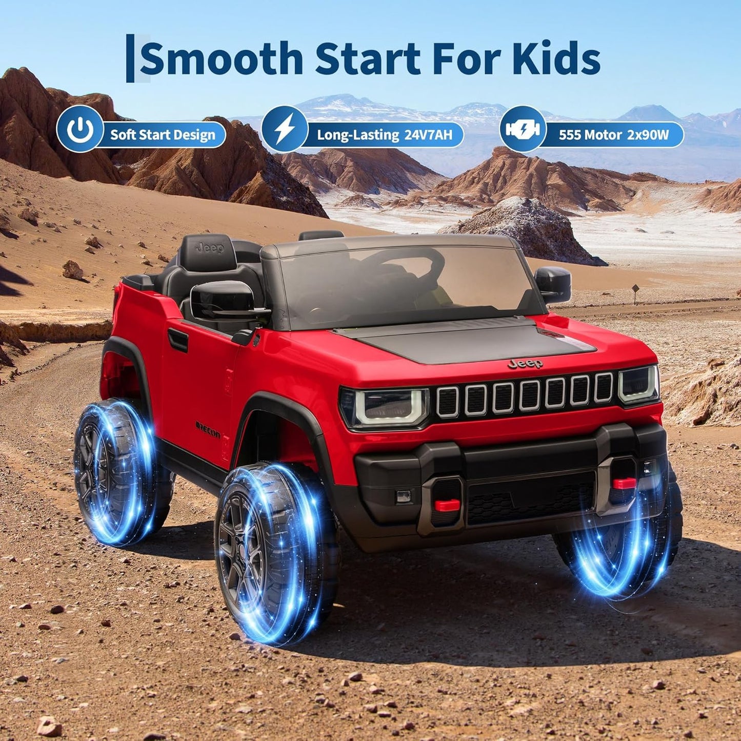 Garvee 24V 2-Seater Electric Ride-On Truck for Kids Ages 3-8 – Licensed 4WD Battery Car with Parental Remote, 3 Speeds, Wireless Connection Music, LED Lights, Gradual Start – Fun Toy Vehicle – Red