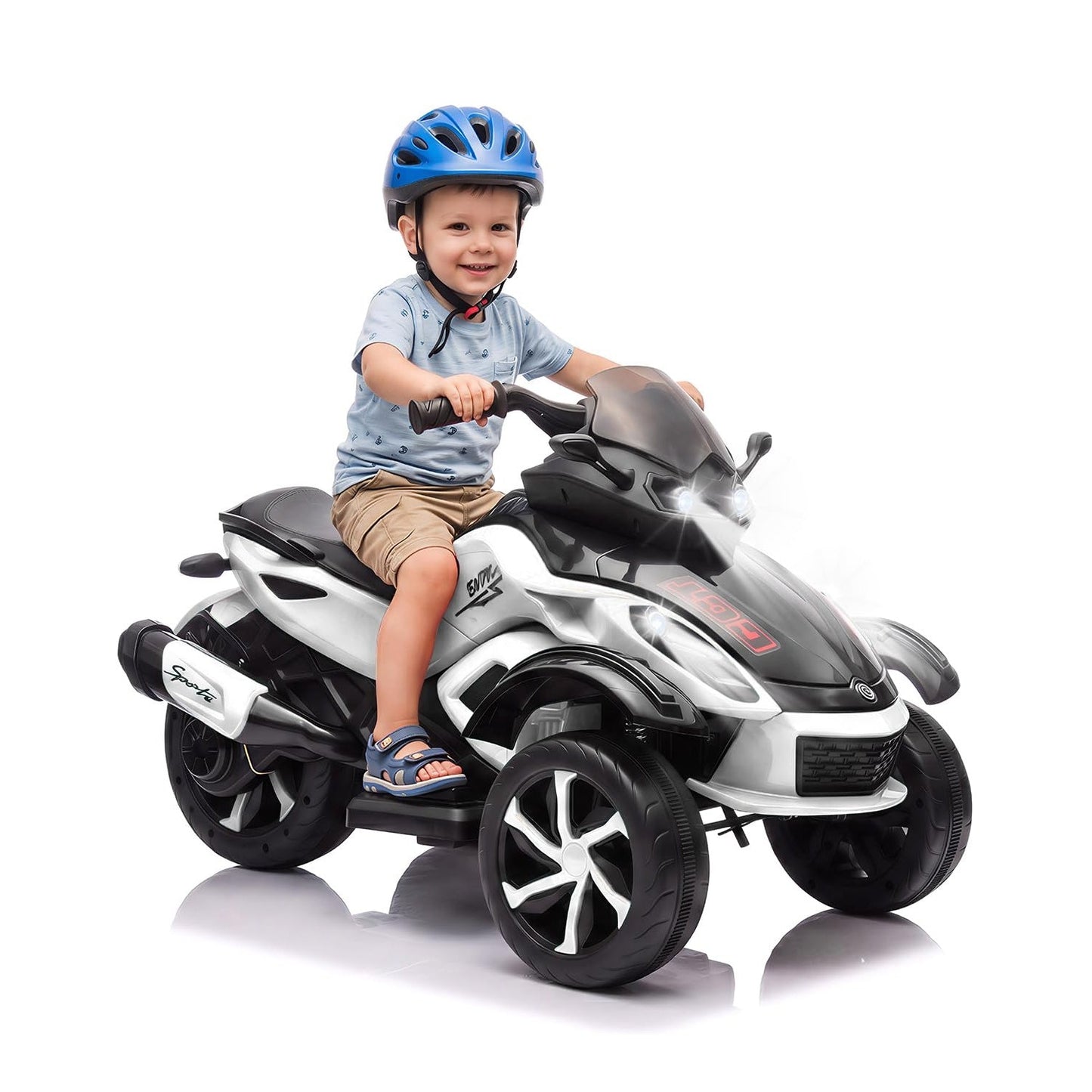 Garvee 12V Dual Motor Kids Electric Ride-On Car & 3-Wheel ATV – 4 MPH, Treaded Tires, LED Lights & Music, 66 lbs Capacity, Outdoor Battery Powered Vehicle for Boys & Girls Ages 3-8 – White
