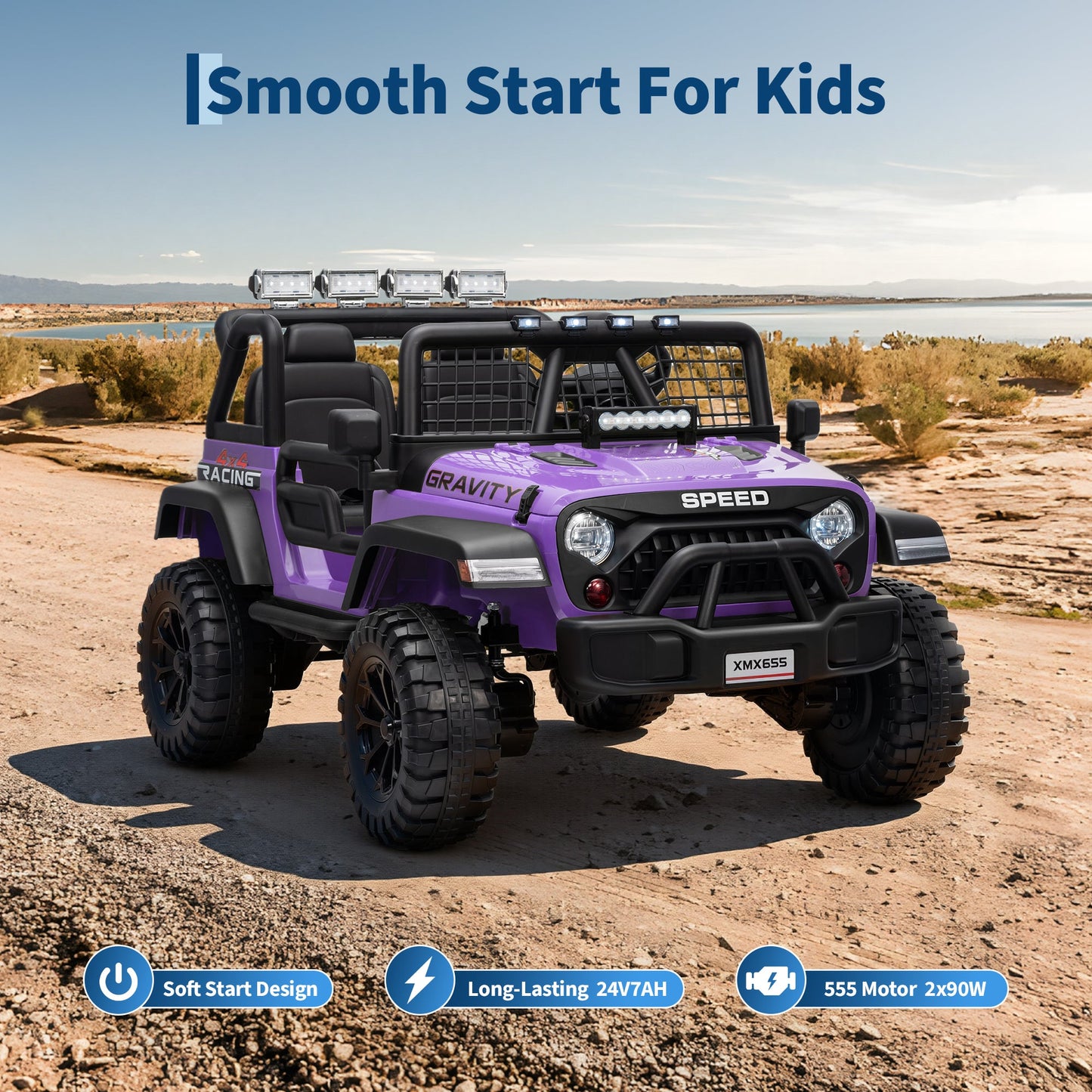 Garvee Ride - P Series: 2 Seater Ride On Car for Kids, 24V Electric Truck with Parent Remote Control, Spring Suspension, 2 Speeds, LED Headlight & Music Player, Kids Electric Vehicle for Aged 3-8 Years