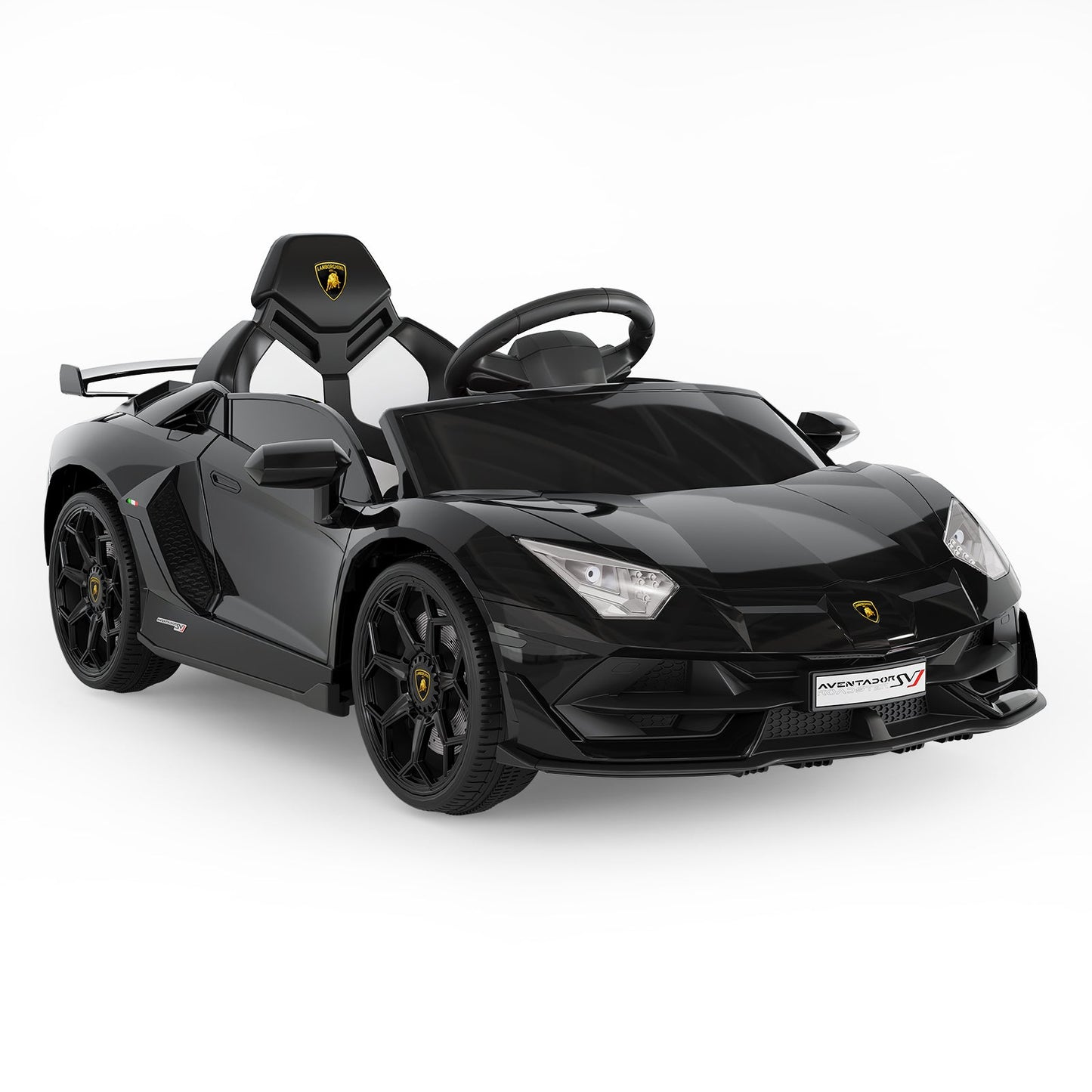 Garvee Licensed Lamborghini 12V Electric Ride-On Car for Kids – Battery Powered Sports Vehicle with Remote Control, 2 Speeds, MP3 Player, LED Headlights, Spring Suspension, Music System – For Ages 3-8 – Black
