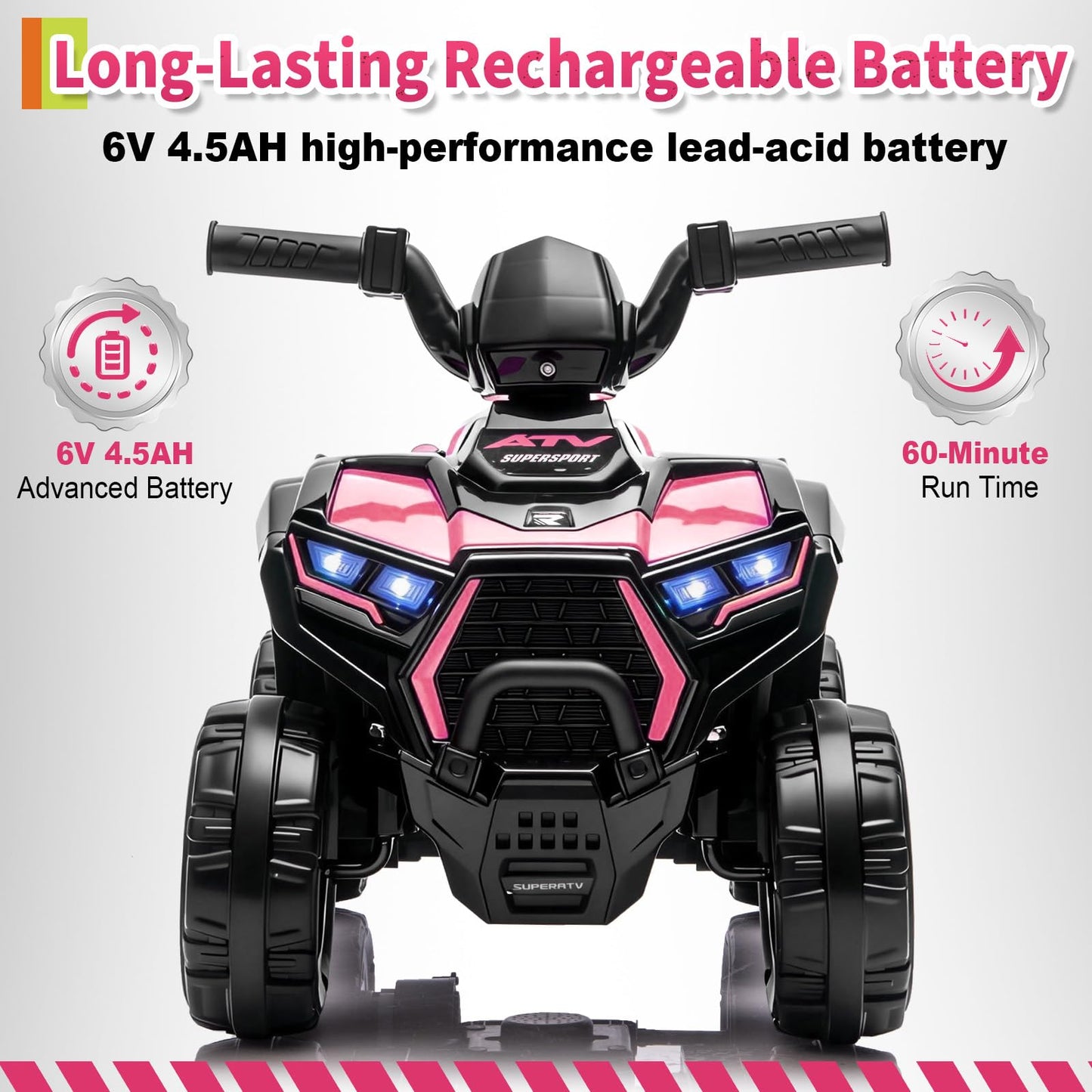 Garvee 6V Battery Powered Kids ATV Car with Lights, Music, 3.5mph Speed, 4-Wheel Electric Toddler Ride-On, All-Terrain Tires, Safe & Fun Outdoor Toy