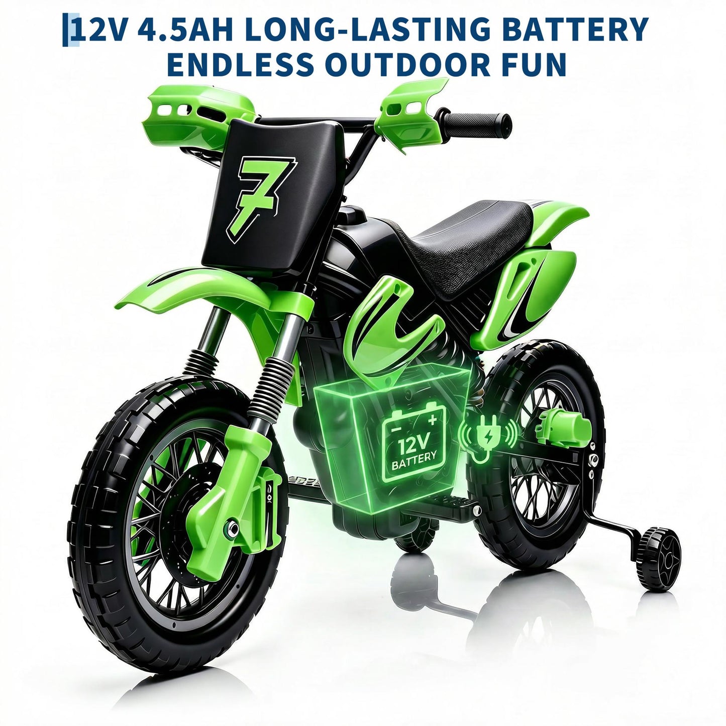 Garvee Safe 6V Electric Ride-On Motorcycle for Kids - Realistic Battery-Powered Toy Bike - Training Wheels, Lights & Sounds - Ideal for Boys & Girls - Green