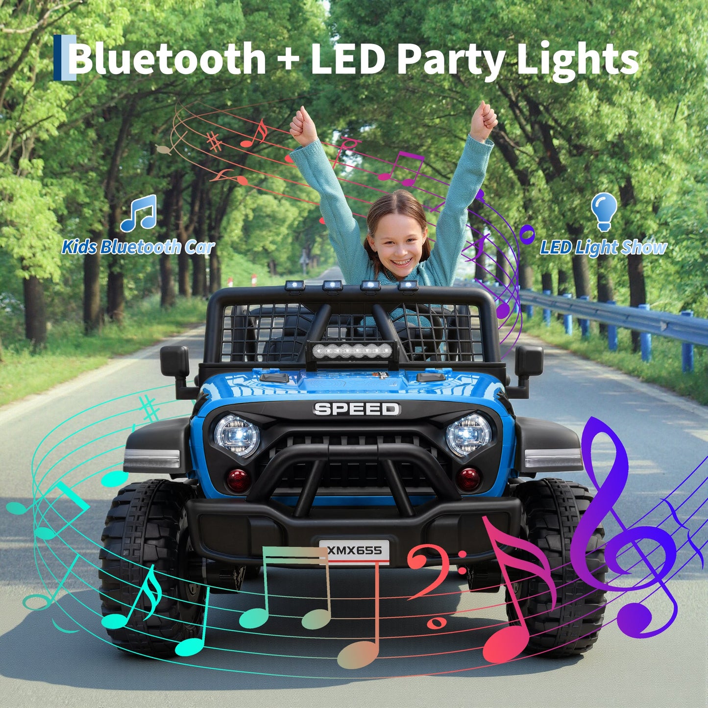 Garvee Ride - P Series: 2 Seater Ride On Car for Kids, 24V Electric Truck with Parent Remote Control, Spring Suspension, 2 Speeds, LED Headlight & Music Player, Kids Electric Vehicle for Aged 3-8 Years