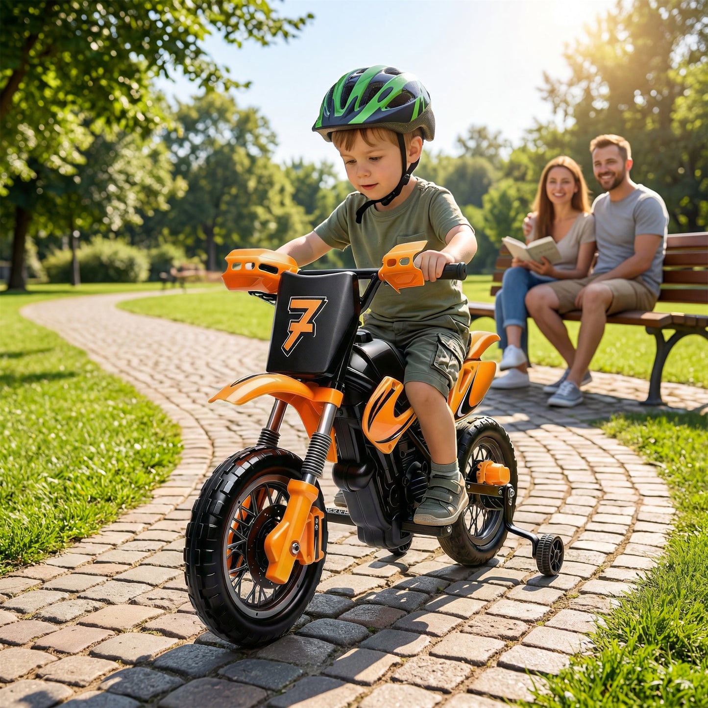 Garvee Safe 6V Electric Ride-On Motorcycle for Kids - Realistic Battery-Powered Toy Bike - Training Wheels, Lights & Sounds - Ideal for Boys & Girls - Orange