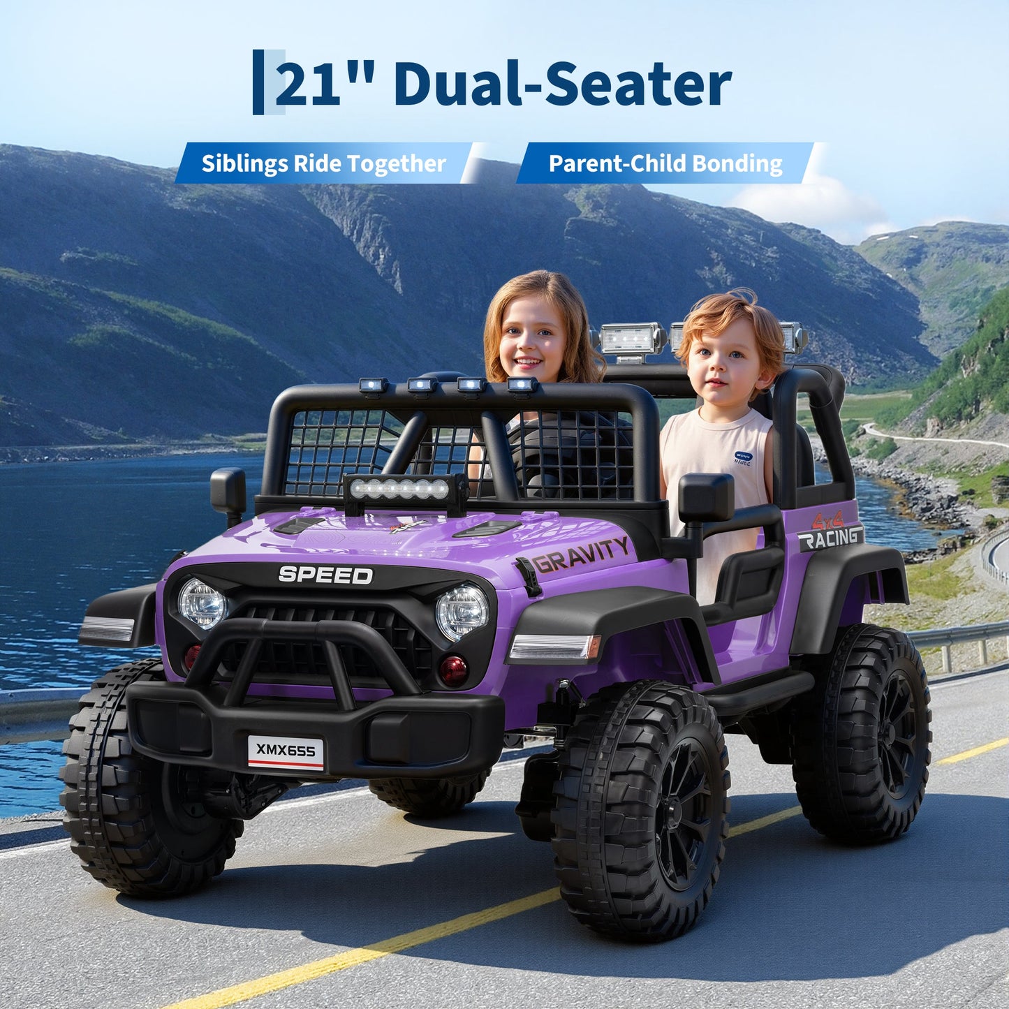 Garvee Ride - P Series: 2 Seater Ride On Car for Kids, 24V Electric Truck with Parent Remote Control, Spring Suspension, 2 Speeds, LED Headlight & Music Player, Kids Electric Vehicle for Aged 3-8 Years